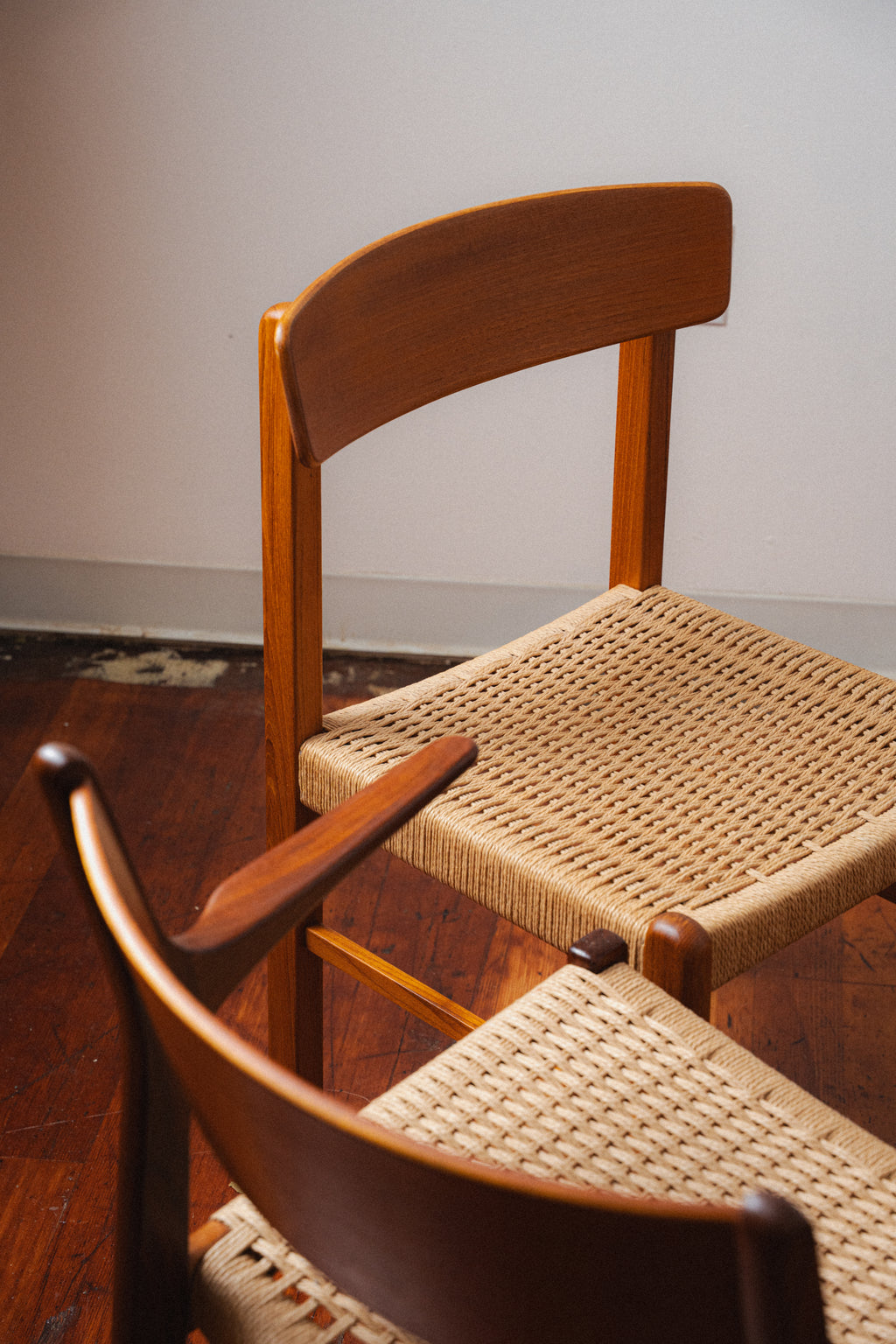Danish Teak & Paper Cord Dining Chairs (Set of 4)