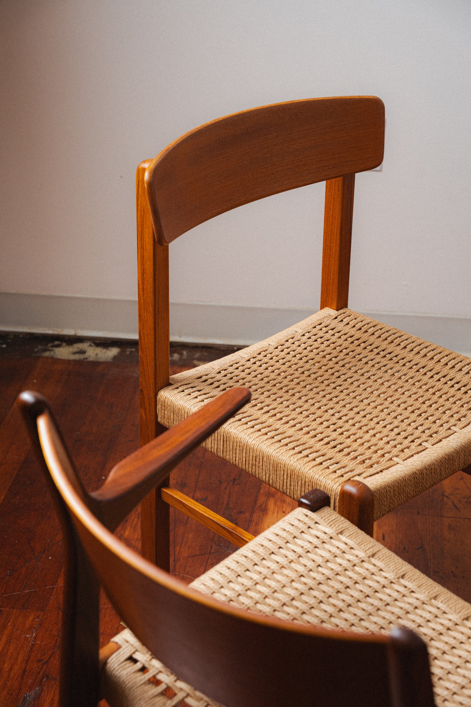 Danish Teak & Paper Cord Dining Chairs (Set of 4)