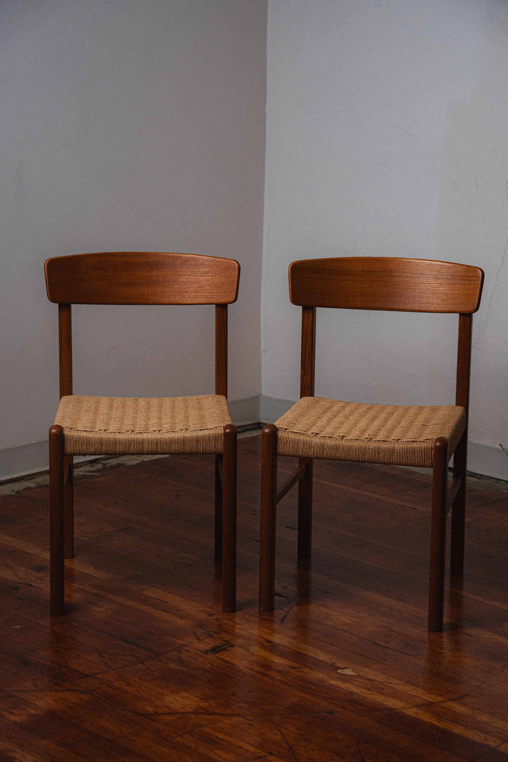 Danish Teak & Paper Cord Dining Chairs (Set of 4)