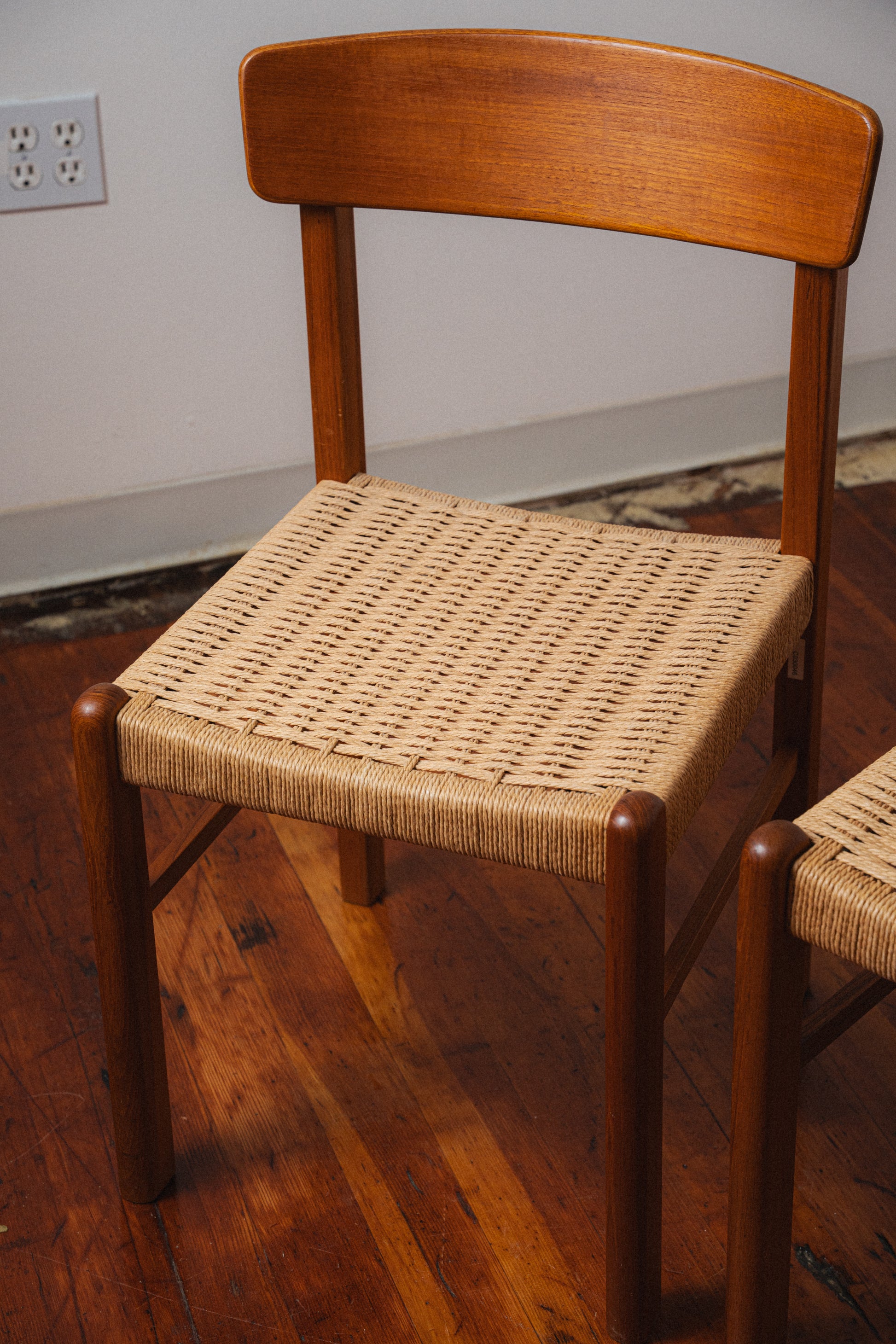 Danish Teak & Paper Cord Dining Chairs (Set of 4)