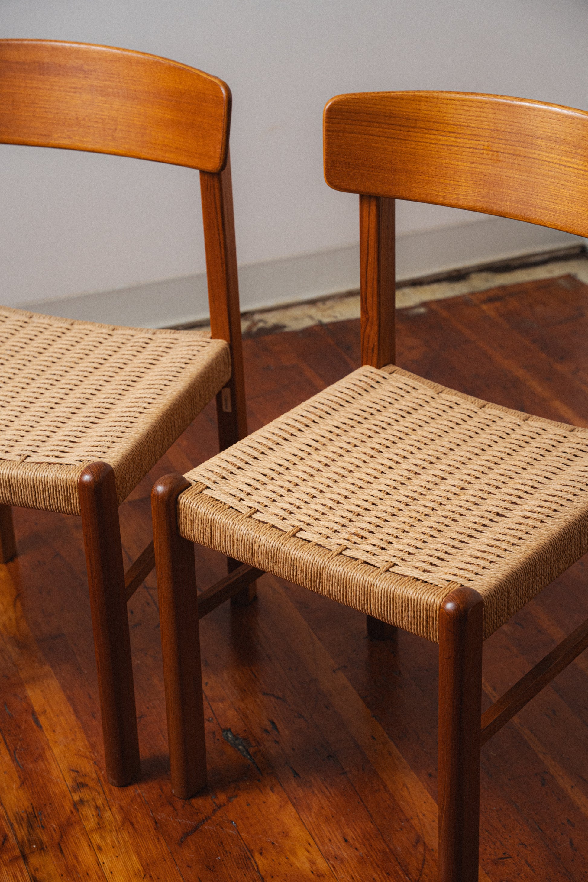 Danish Teak & Paper Cord Dining Chairs (Set of 4)