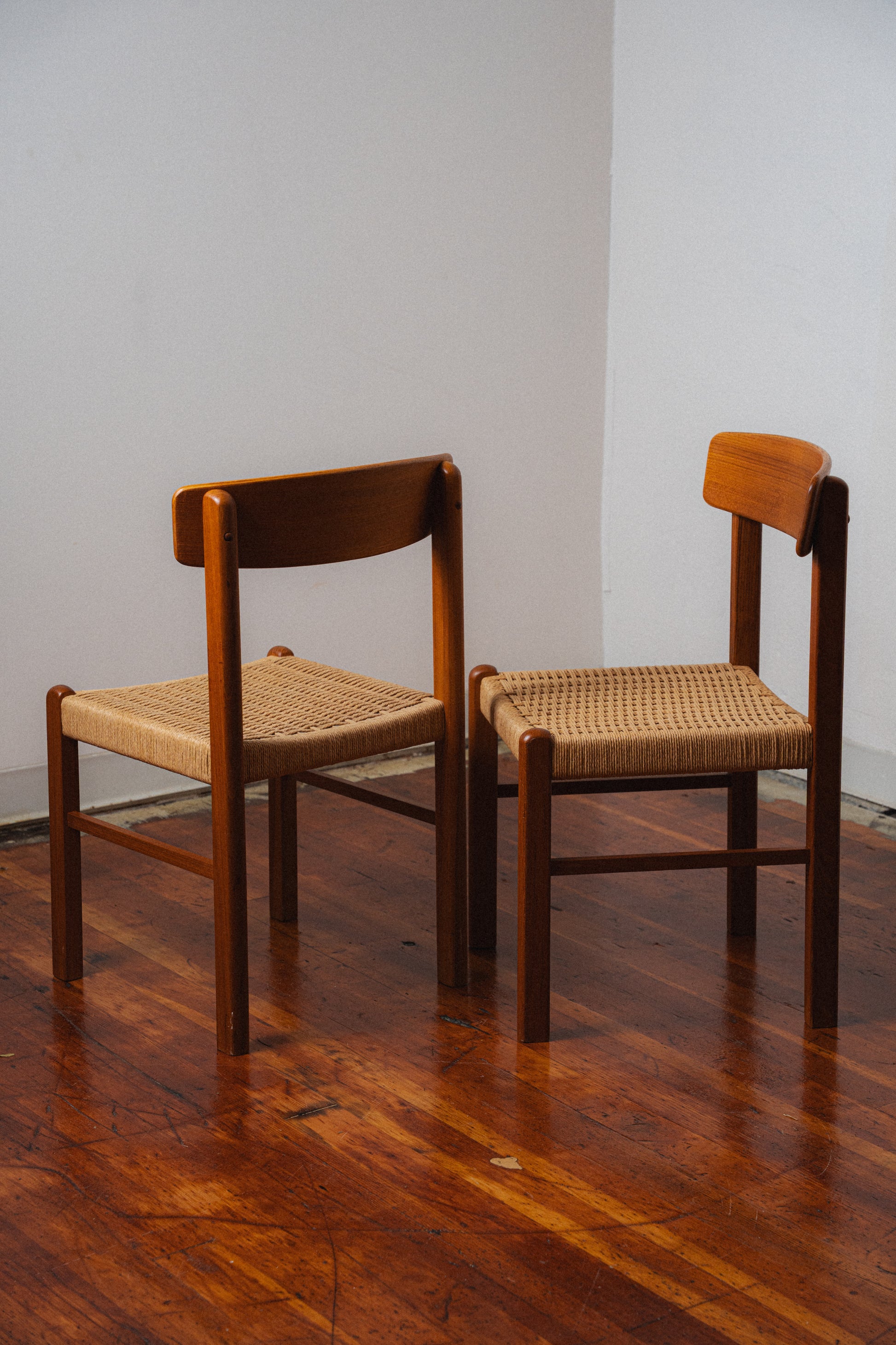 Danish Teak & Paper Cord Dining Chairs (Set of 4)