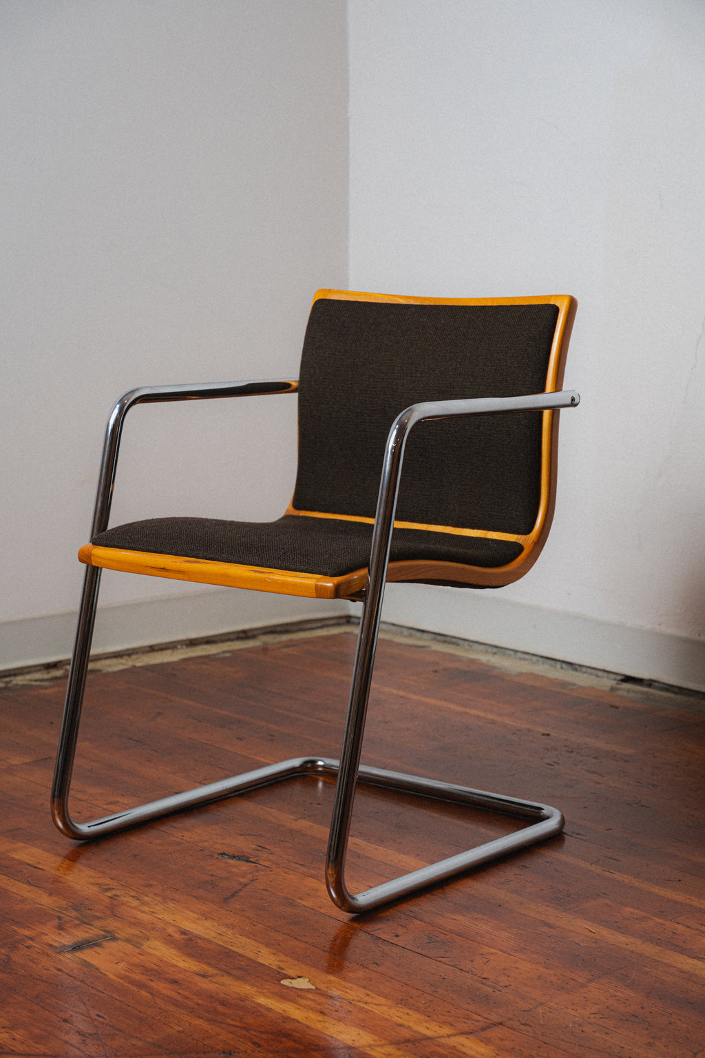 Cantilevered Chrome & Maple Armchair