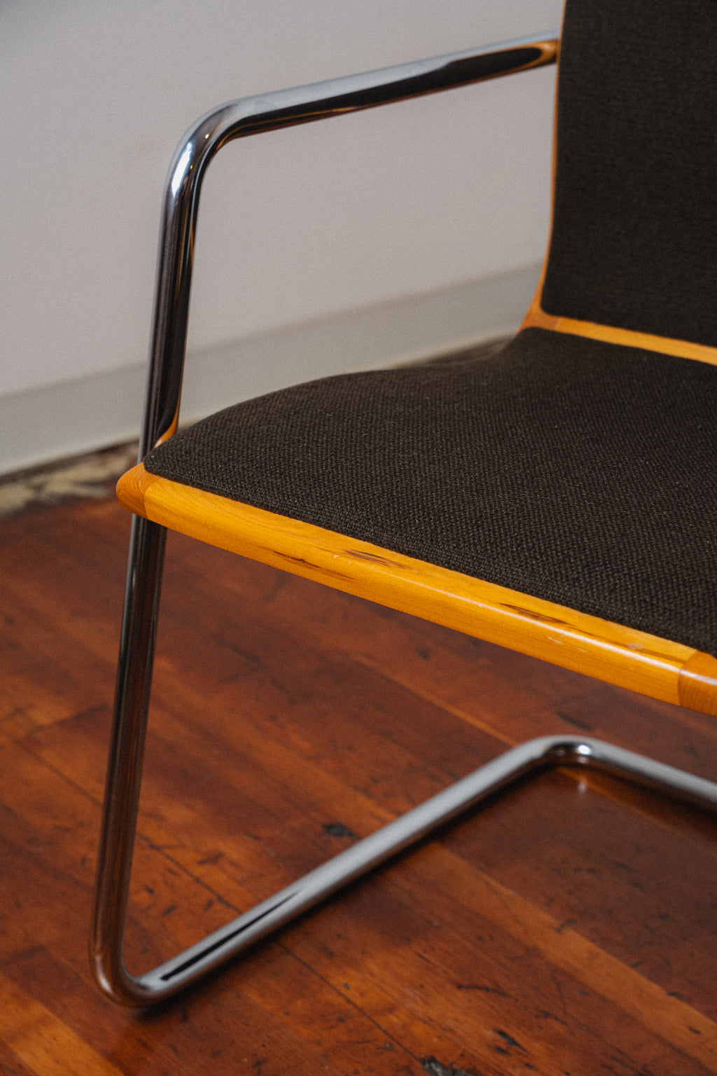 Cantilevered Chrome & Maple Armchair