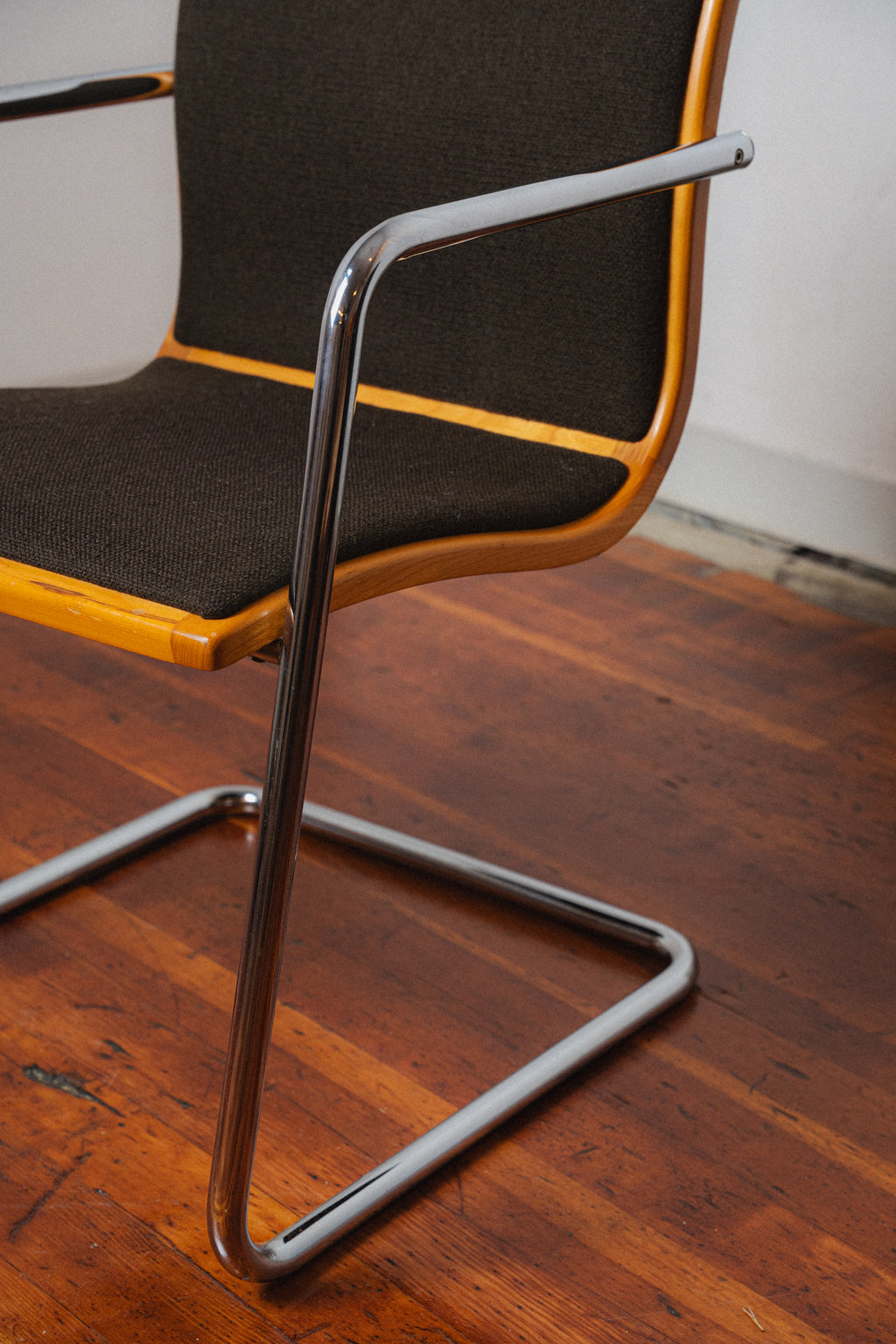 Cantilevered Chrome & Maple Armchair