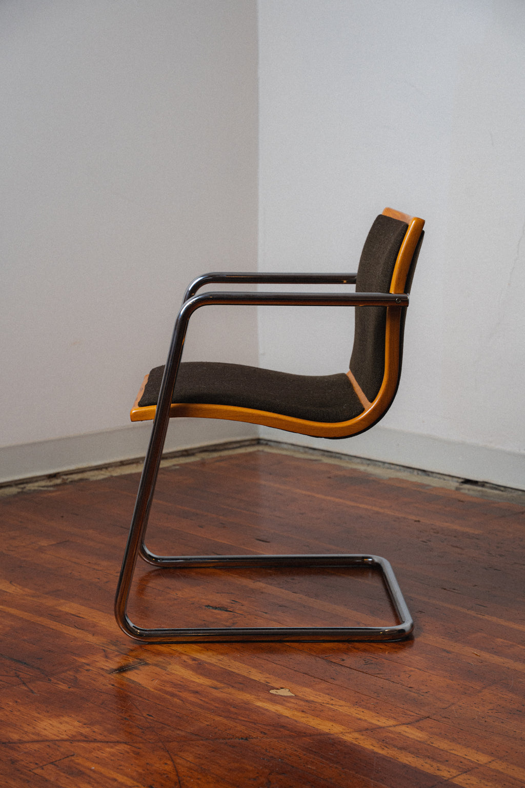 Cantilevered Chrome & Maple Armchair