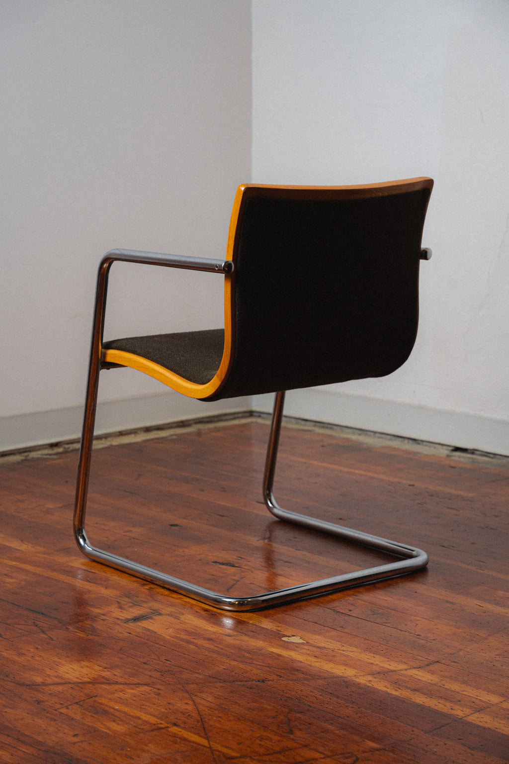 Cantilevered Chrome & Maple Armchair