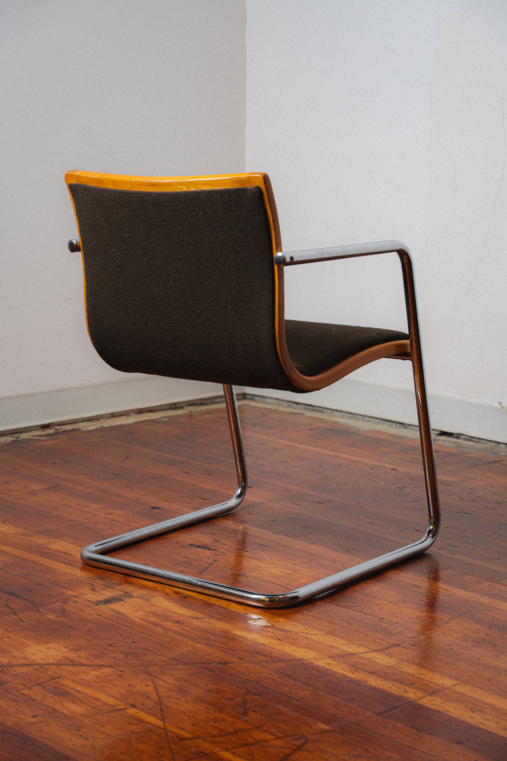 Cantilevered Chrome & Maple Armchair