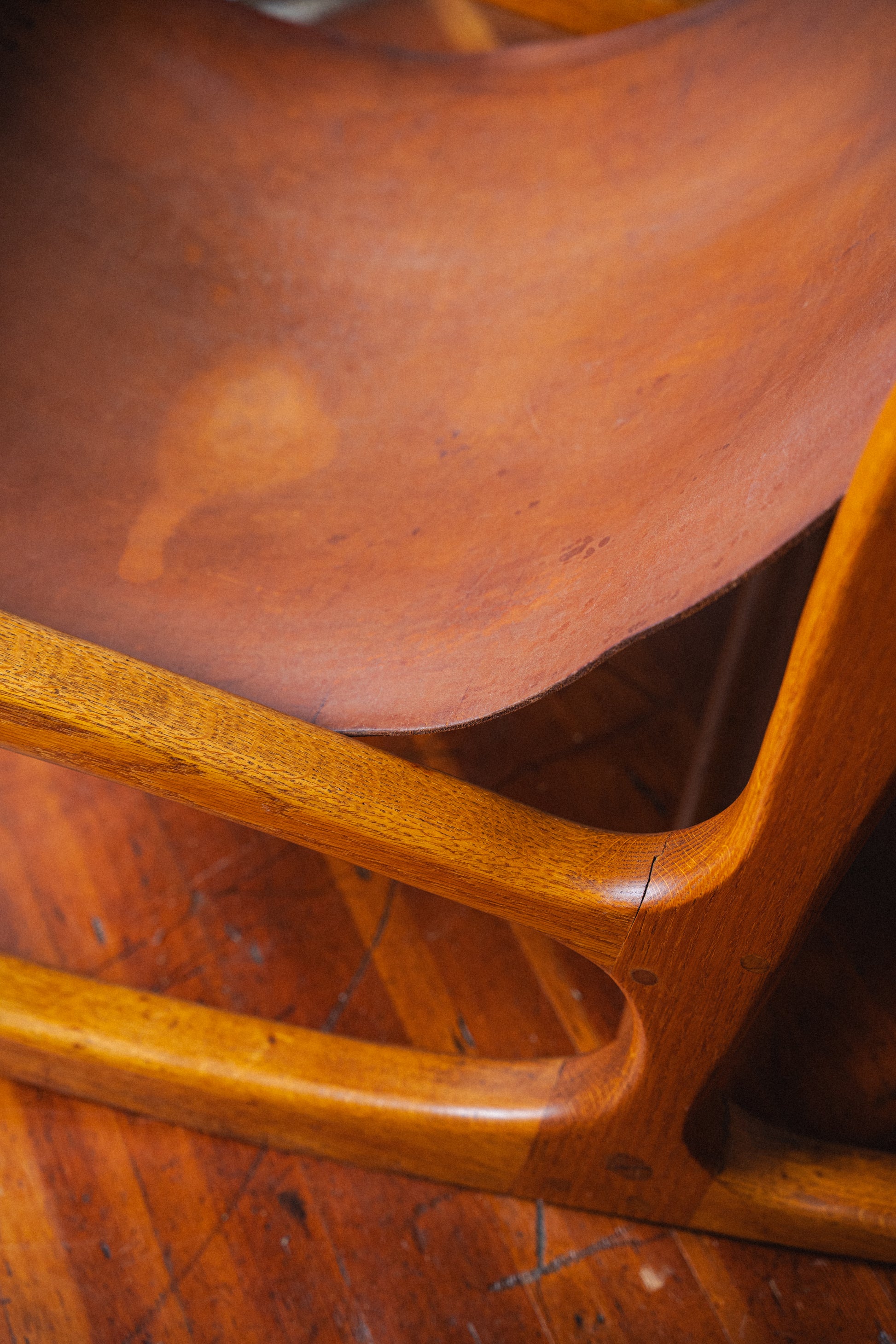 Studio Oak and Leather Hide Lounge Chair by Norman Ridenour