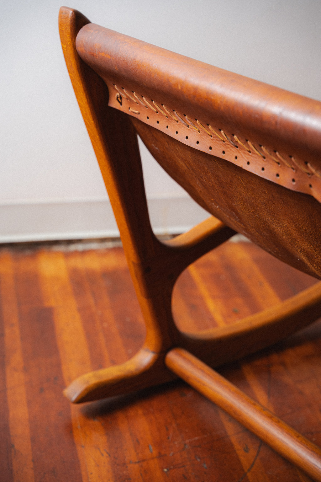 Studio Oak and Leather Hide Lounge Chair by Norman Ridenour