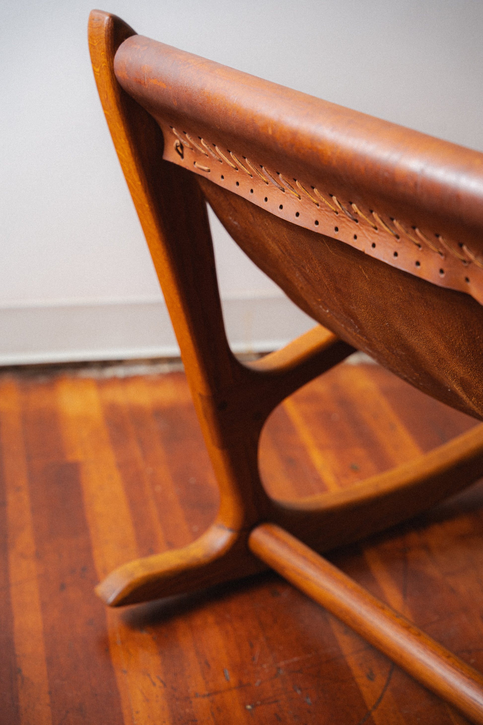 Studio Oak and Leather Hide Lounge Chair by Norman Ridenour