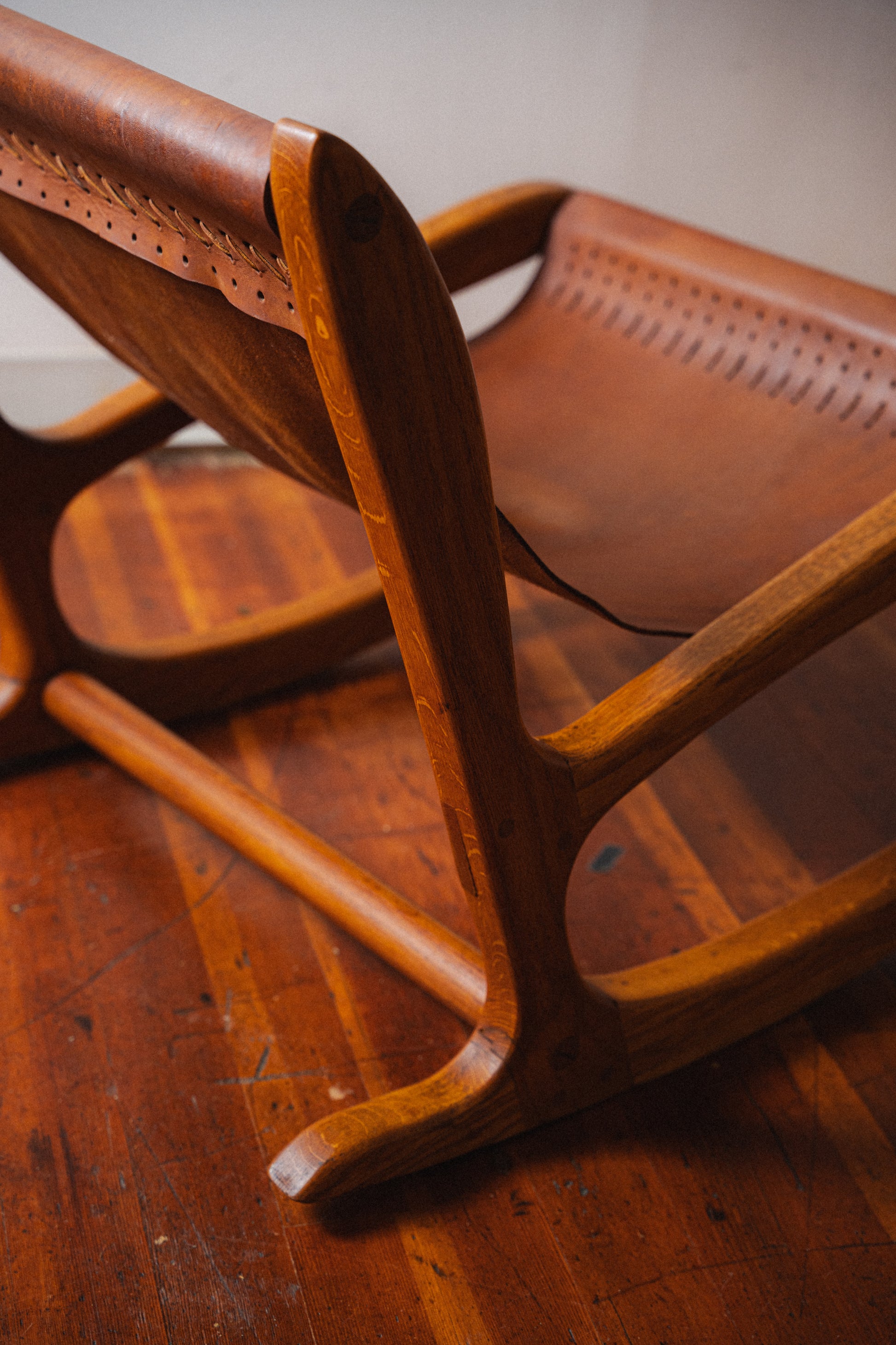 Studio Oak and Leather Hide Lounge Chair by Norman Ridenour