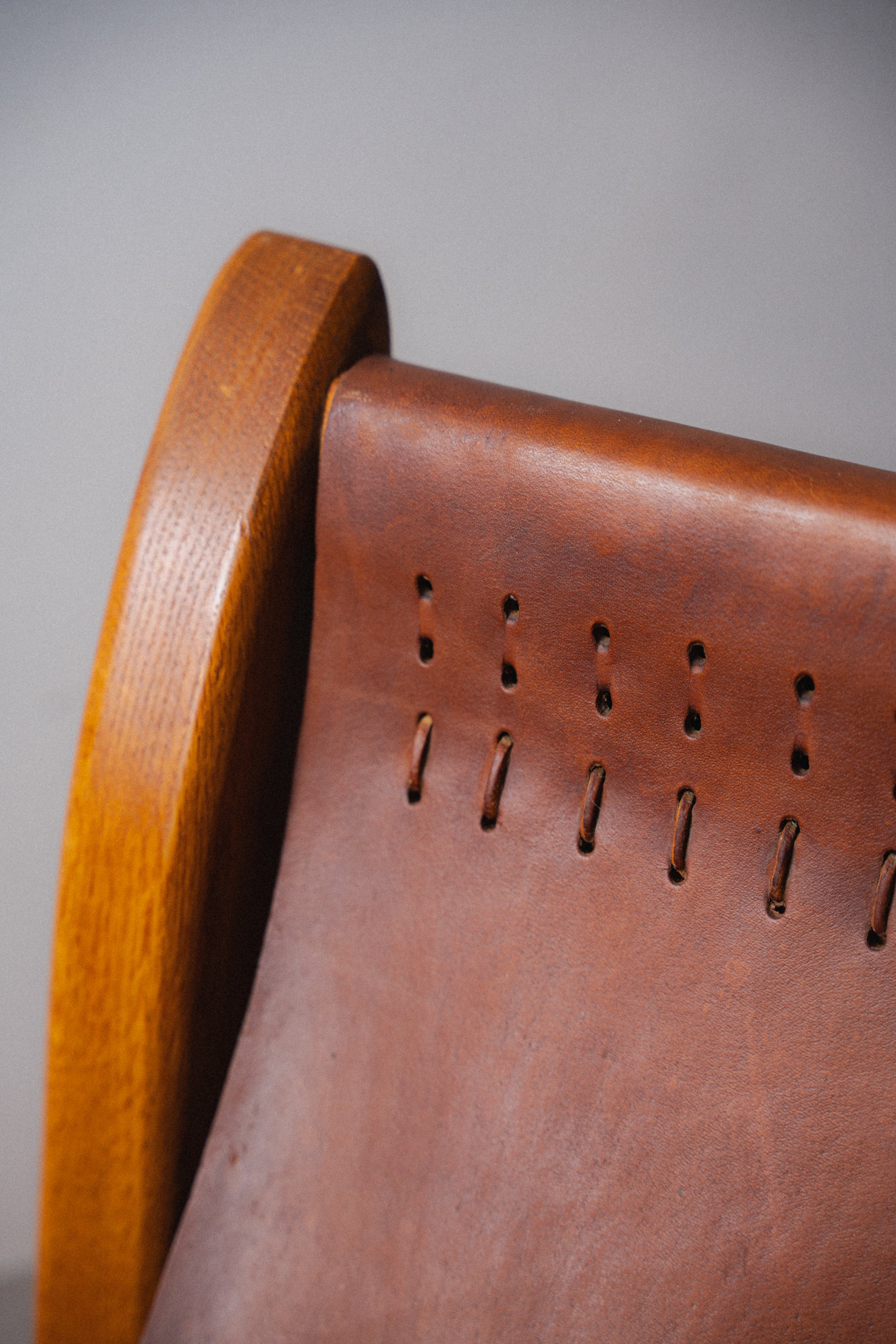 Studio Oak and Leather Hide Lounge Chair by Norman Ridenour