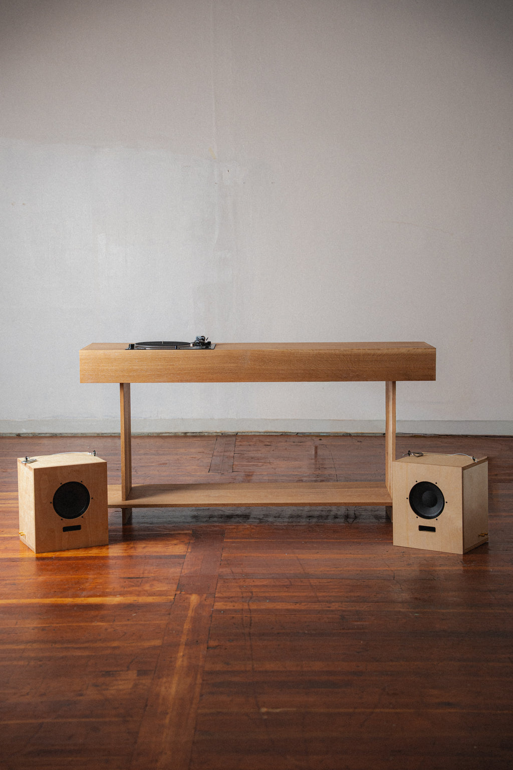 White Oak Record Table & Speakers by Ara Suhadolnik