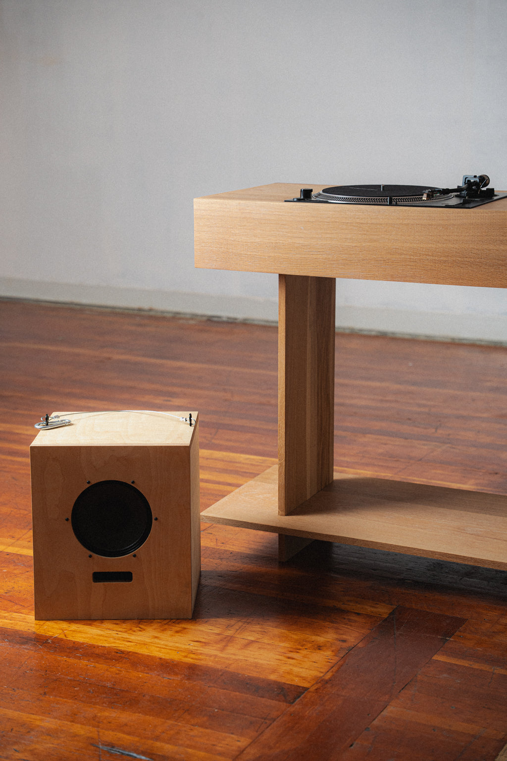 White Oak Record Table & Speakers by Ara Suhadolnik