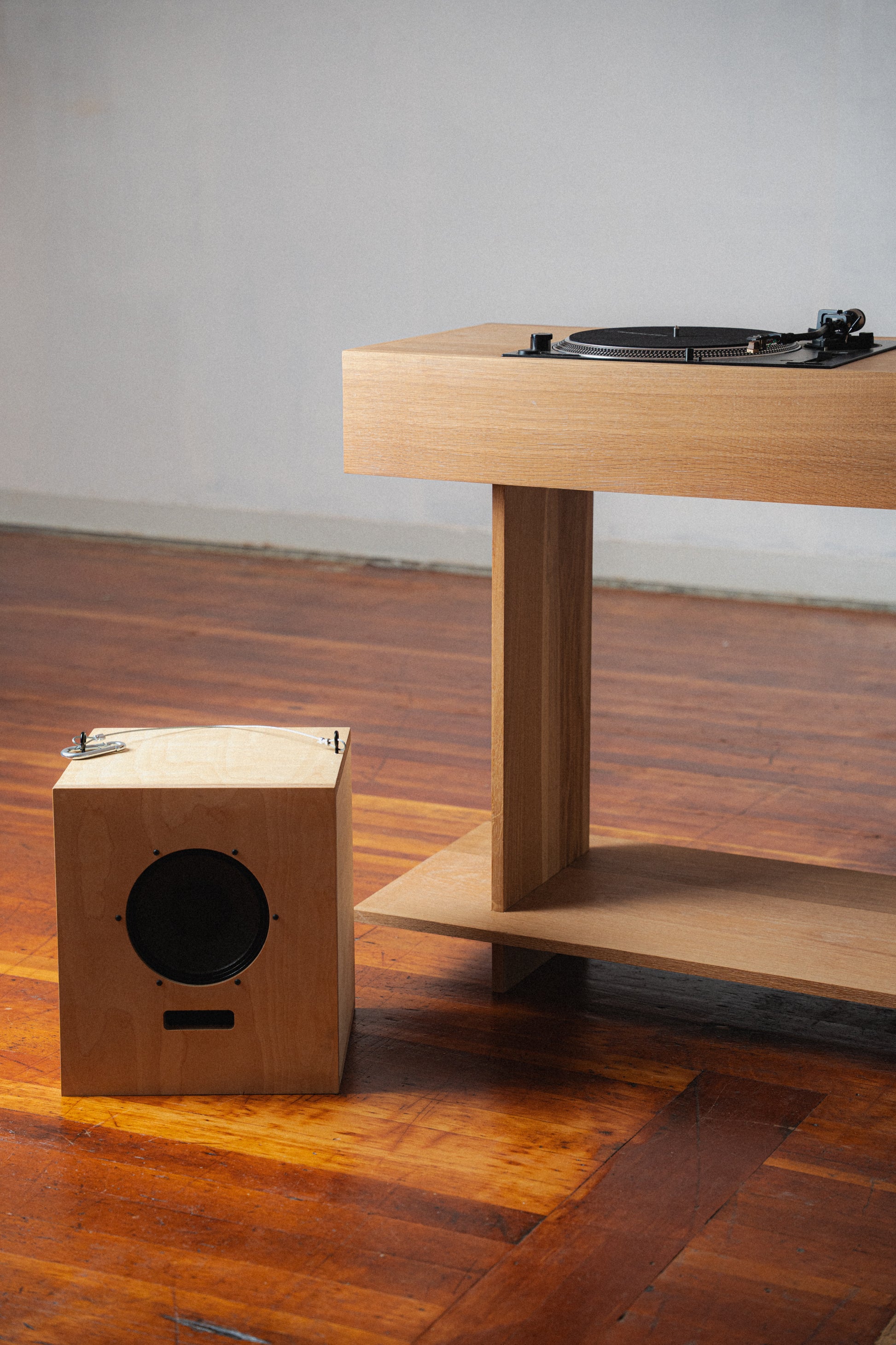 White Oak Record Table & Speakers by Ara Suhadolnik