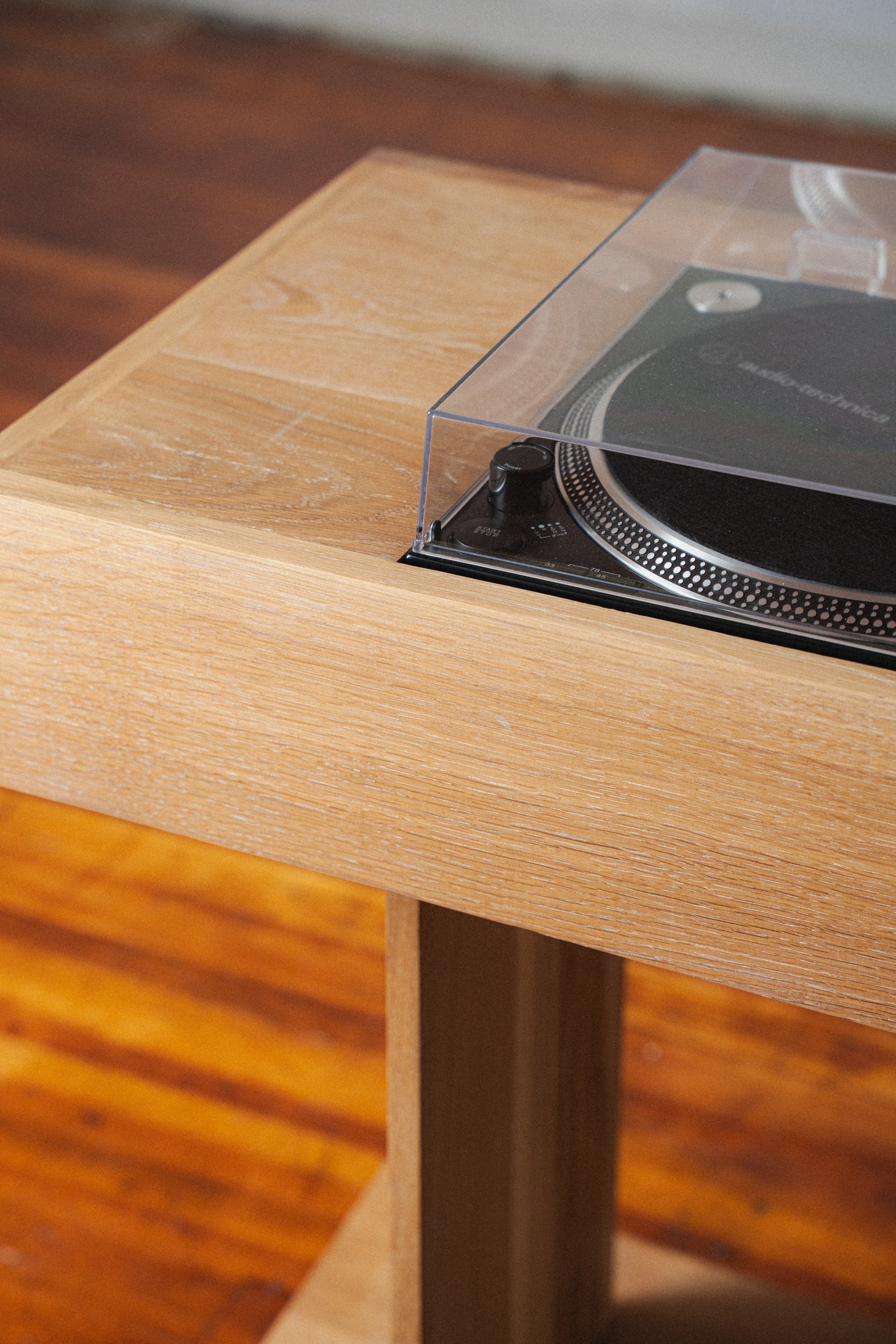 White Oak Record Table & Speakers by Ara Suhadolnik