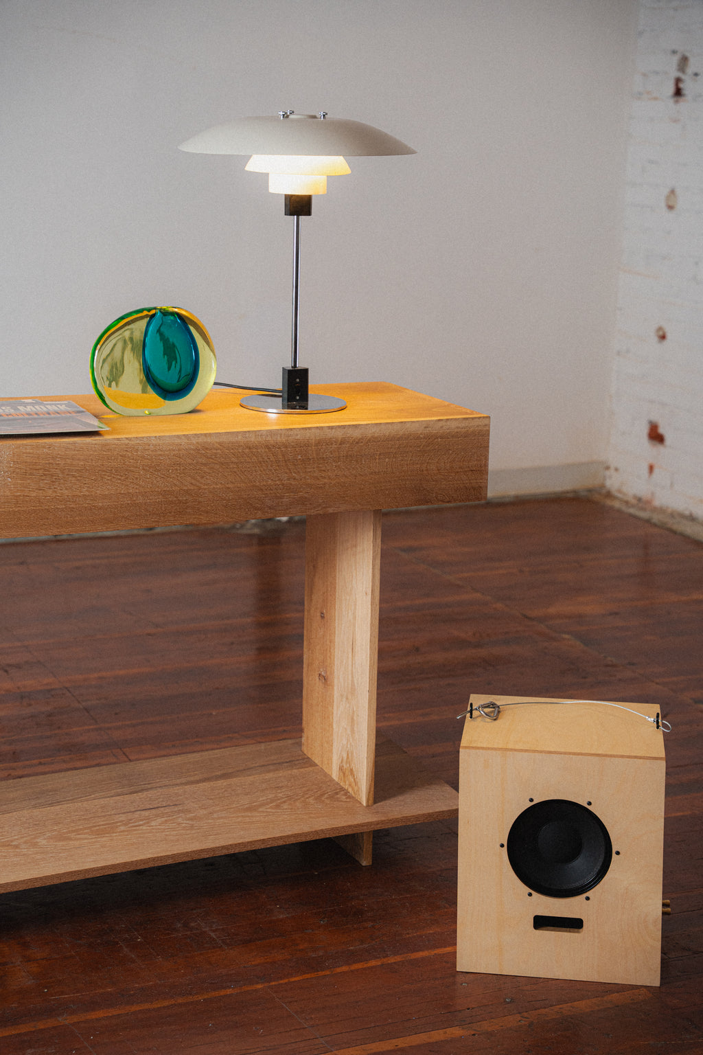 White Oak Record Table & Speakers by Ara Suhadolnik