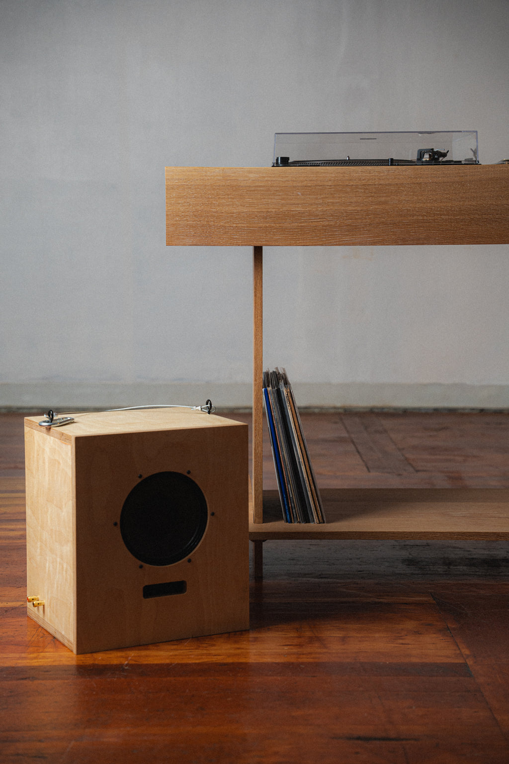 White Oak Record Table & Speakers by Ara Suhadolnik
