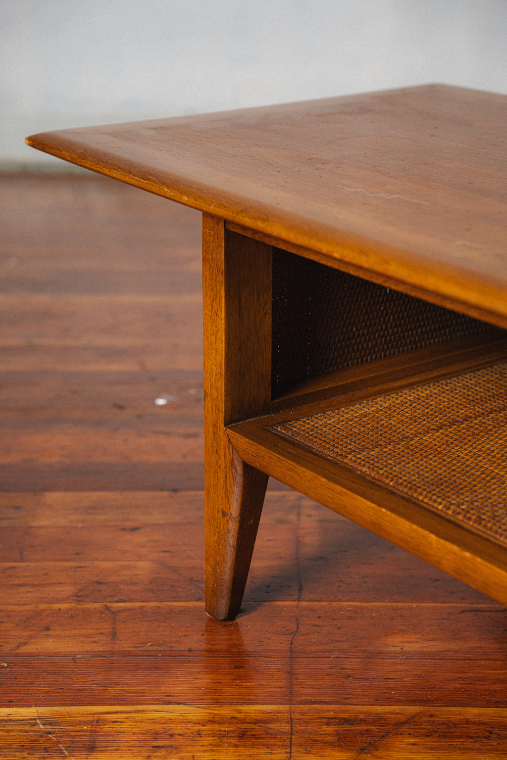 Walnut, Marble, and Cane Coffee Table