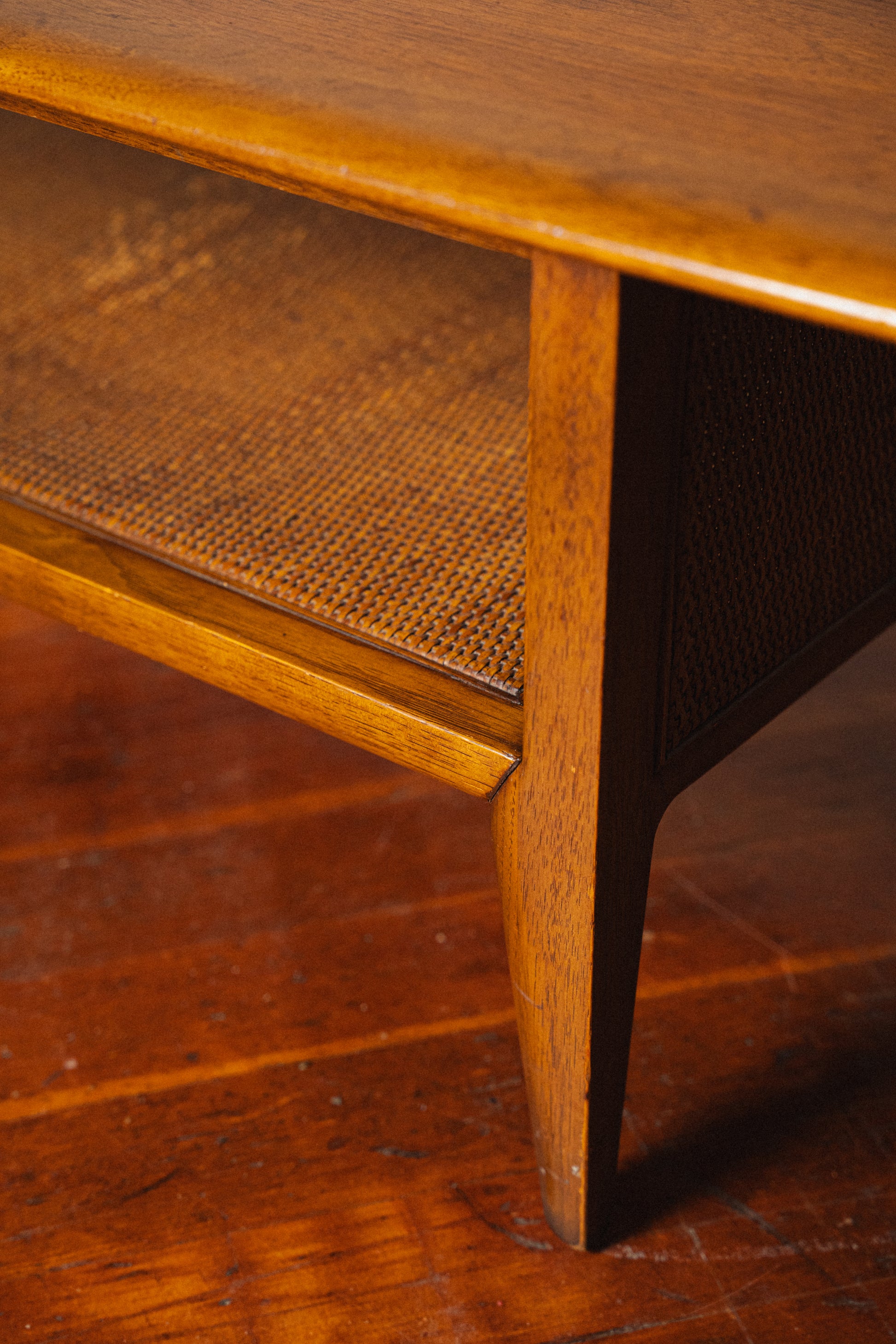Walnut, Marble, and Cane Coffee Table