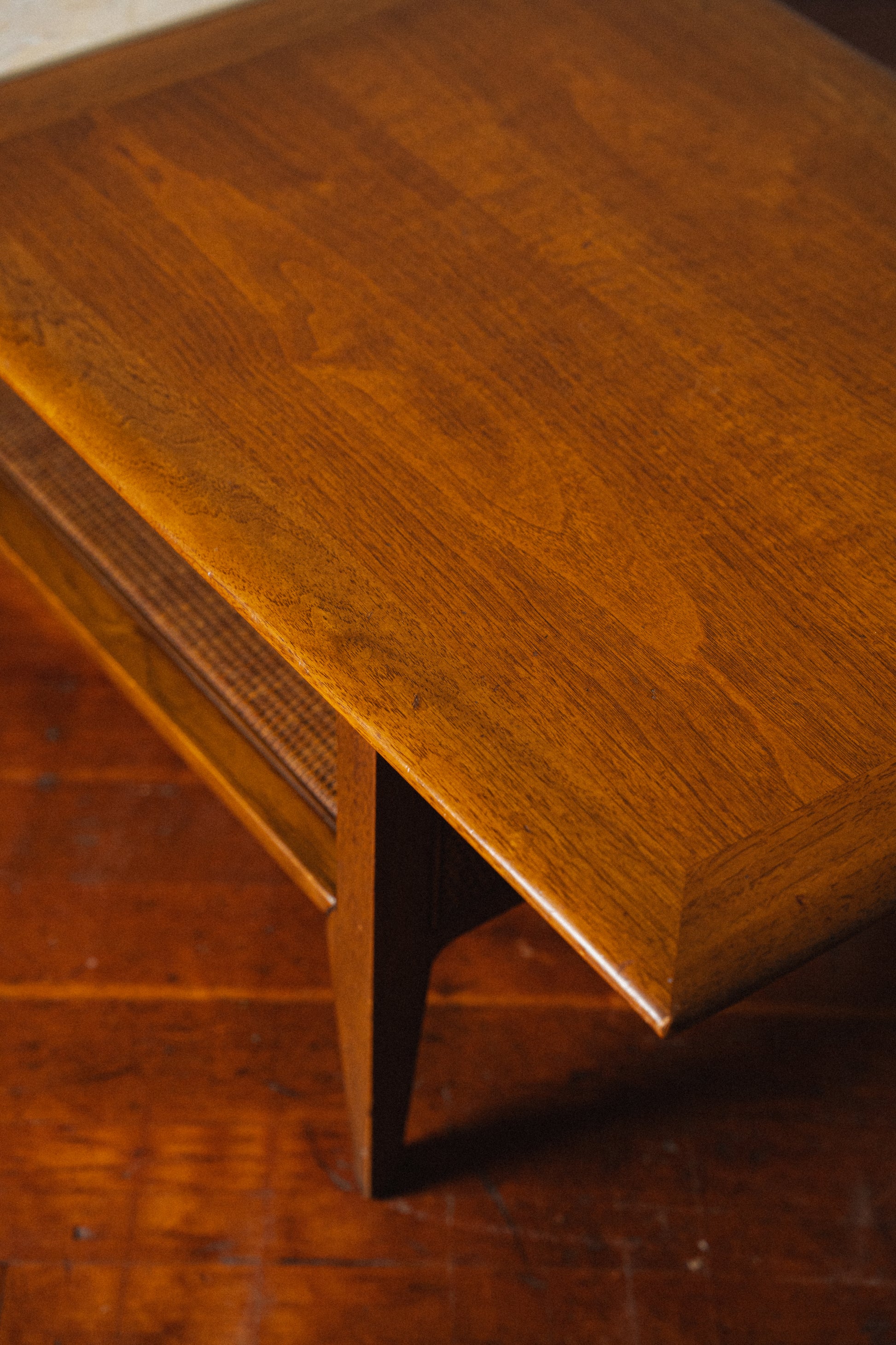 Walnut, Marble, and Cane Coffee Table