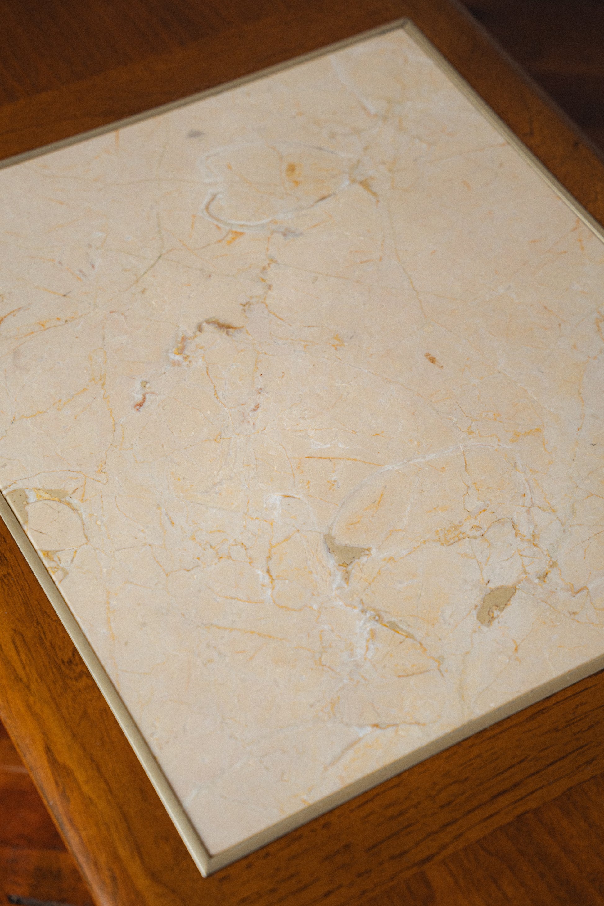 Walnut, Marble, and Cane Coffee Table