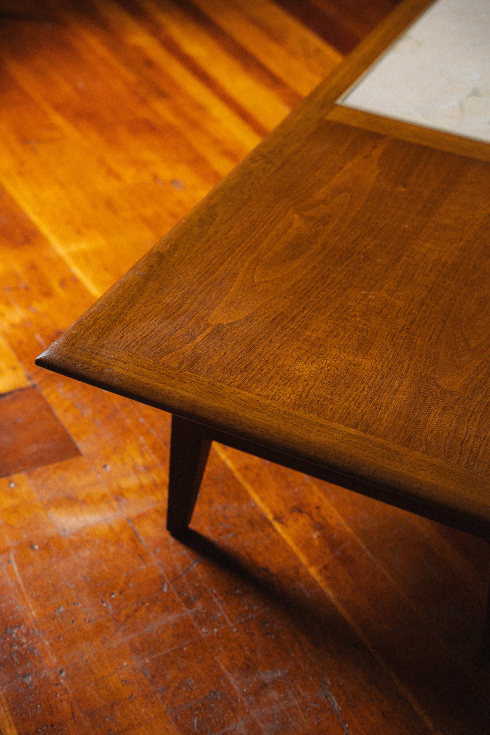 Walnut, Marble, and Cane Coffee Table