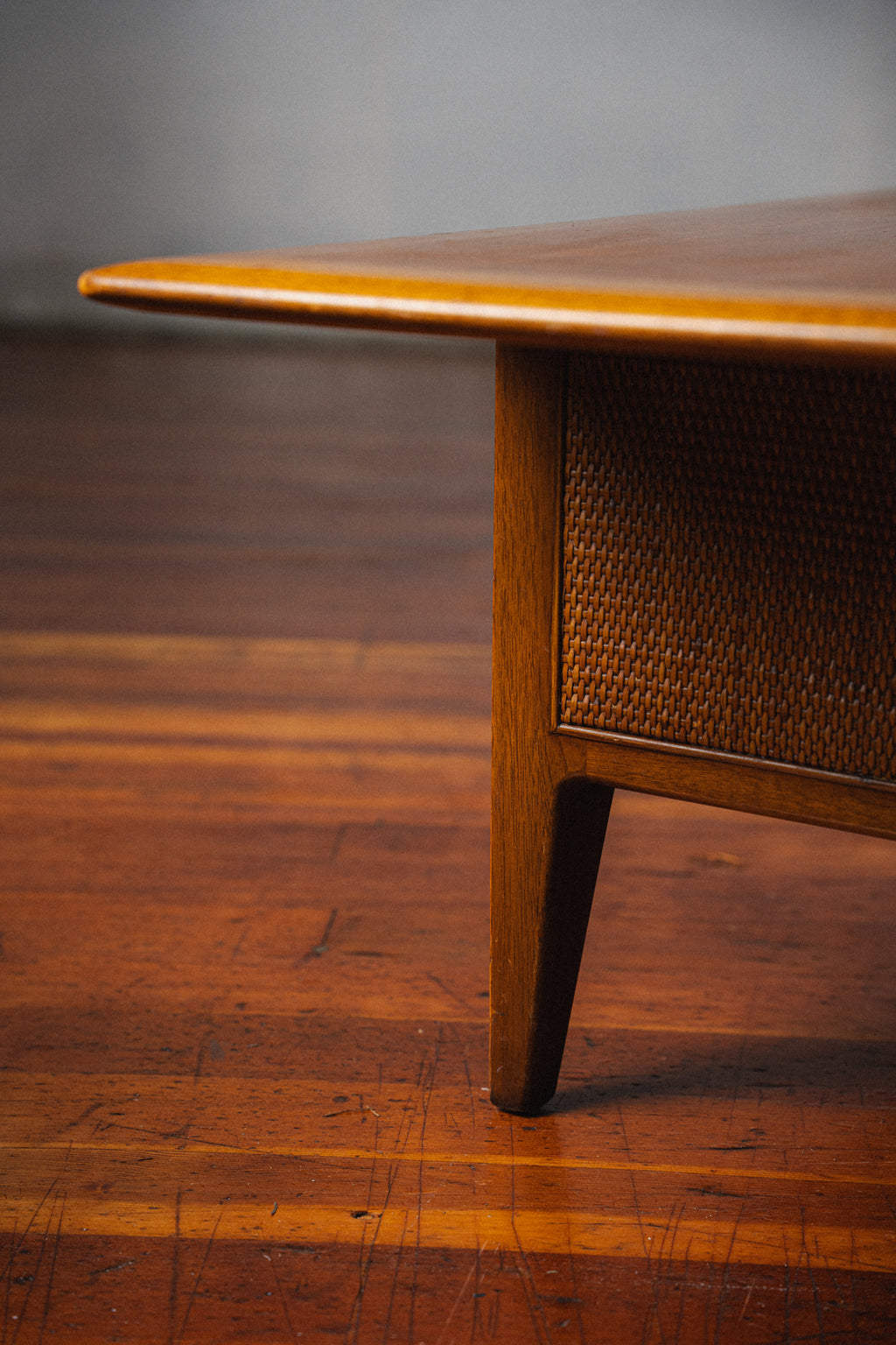 Walnut, Marble, and Cane Coffee Table