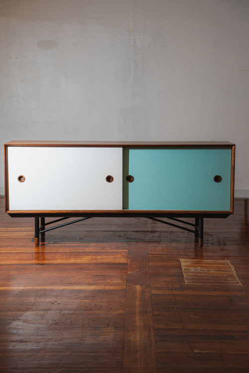 Finn Juhl Style Sideboard, Walnut & Blue