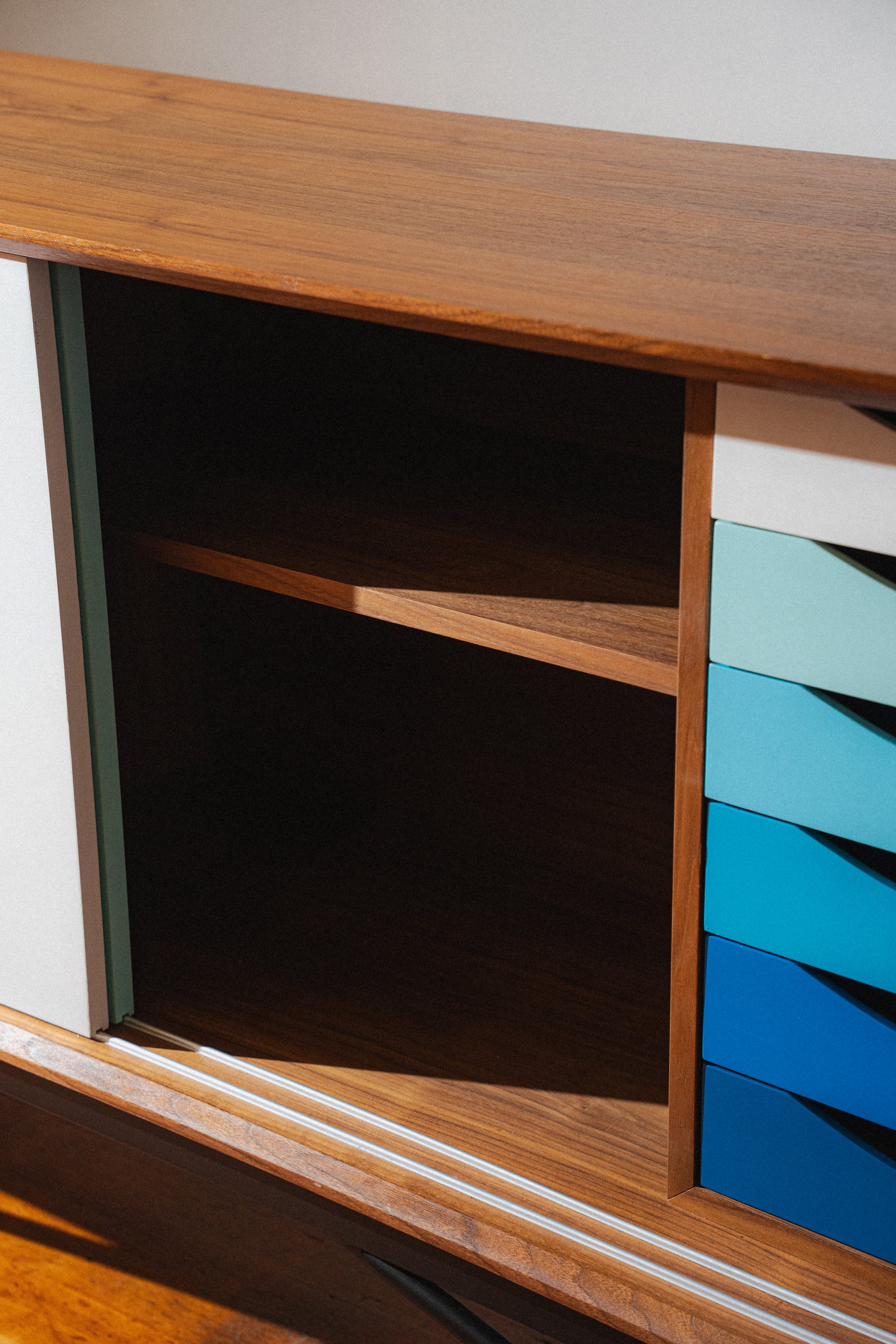 Finn Juhl Style Sideboard, Walnut & Blue
