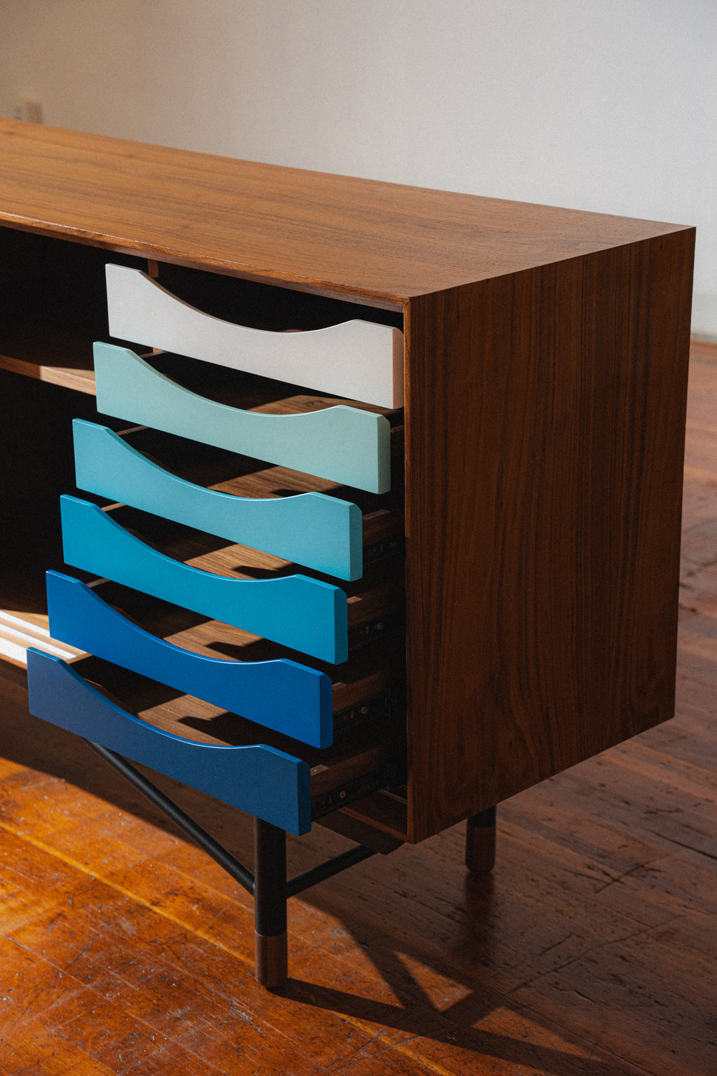 Finn Juhl Style Sideboard, Walnut & Blue