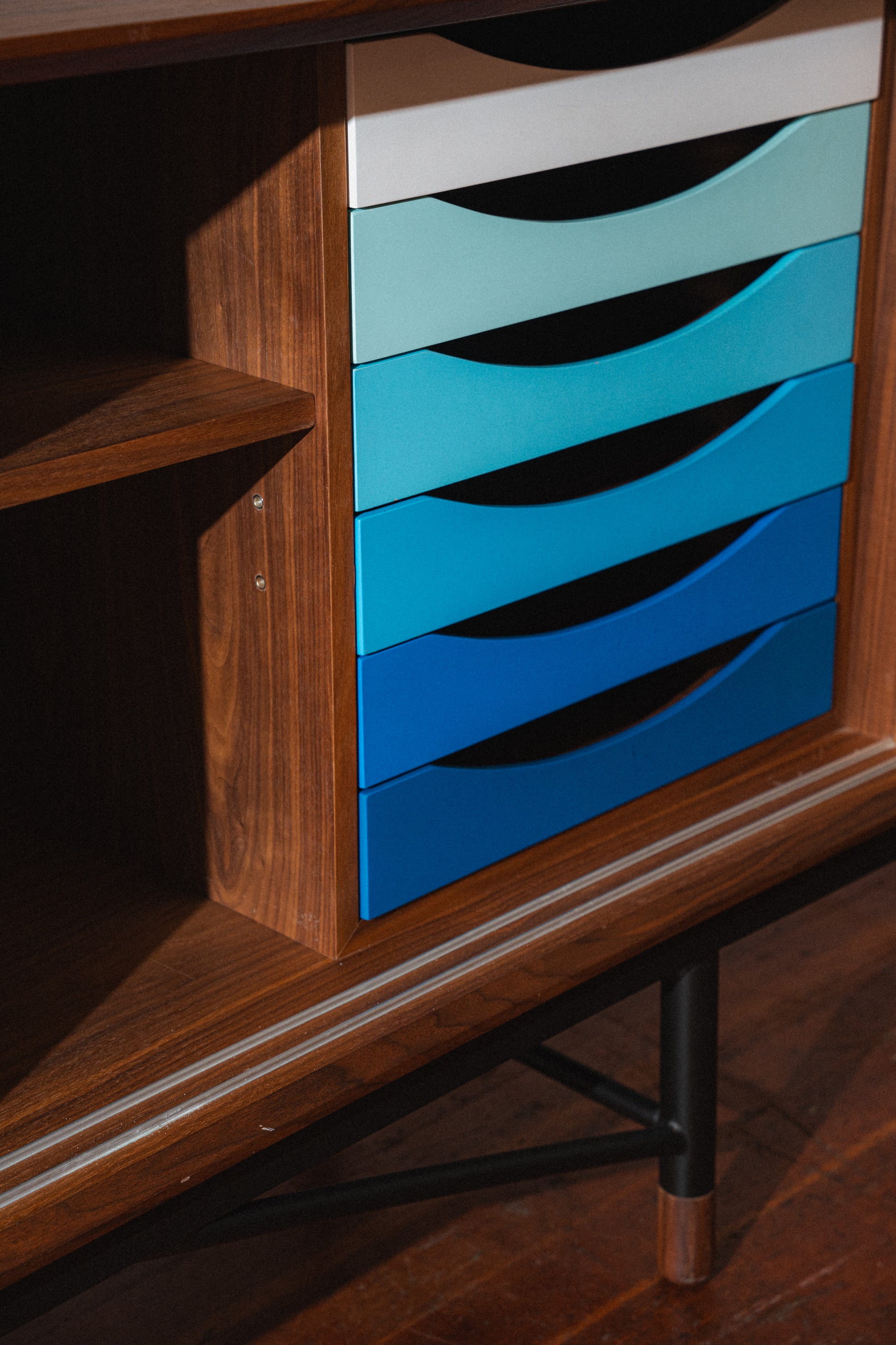 Finn Juhl Style Sideboard, Walnut & Blue