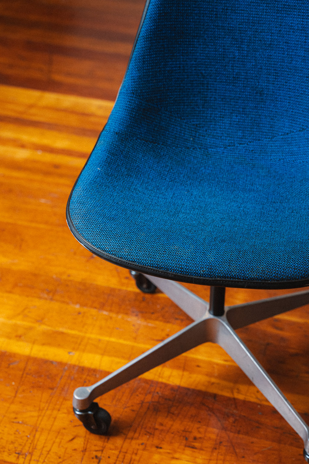 Eames Molded Fiberglass Desk Chair, Upholstered for Herman Miller