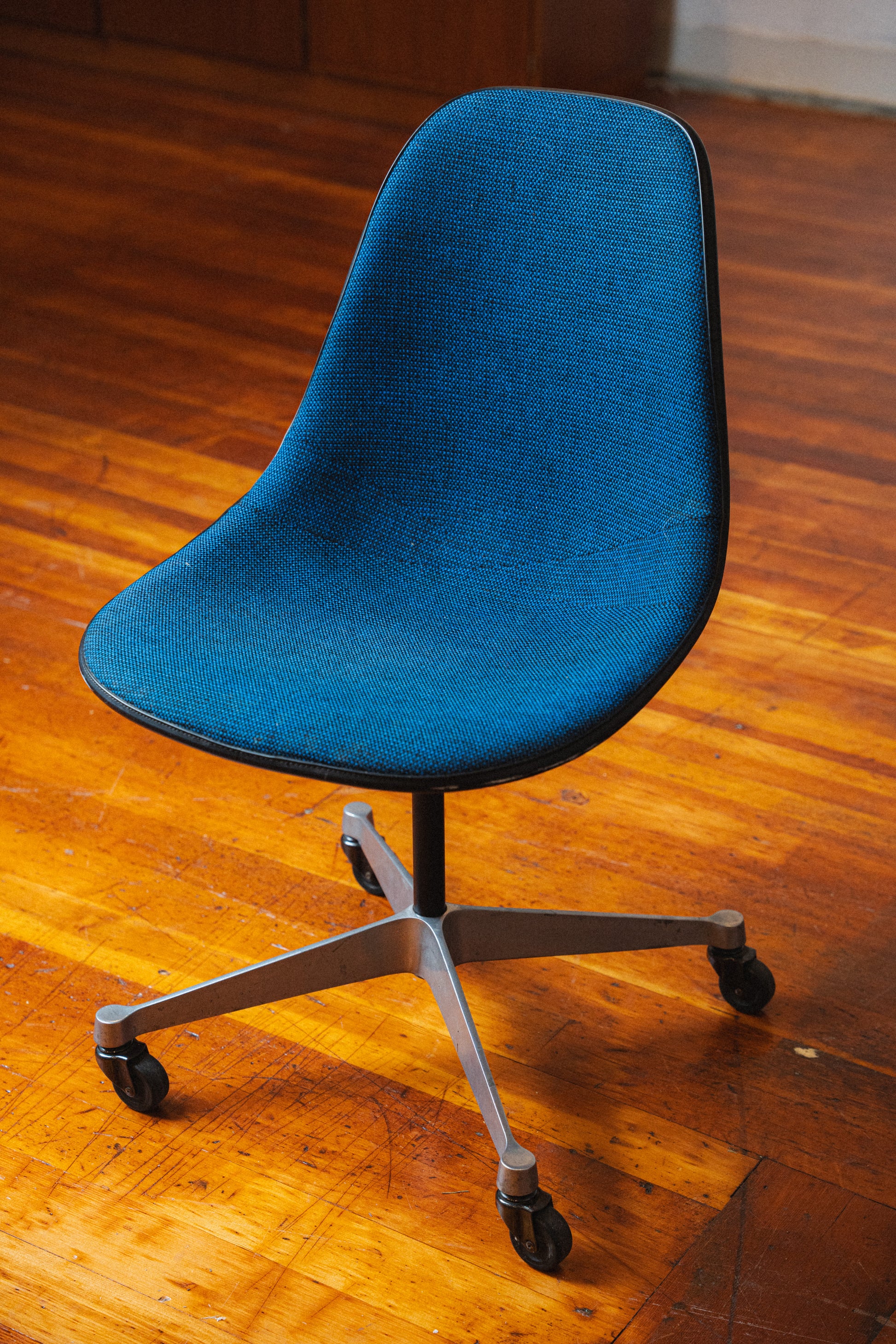 Eames Molded Fiberglass Desk Chair, Upholstered for Herman Miller