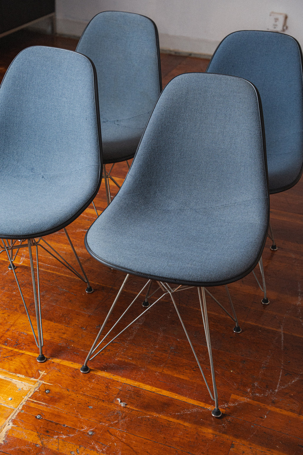 Eames Molded Fiberglass Chairs, Upholstered, by Charles and Ray Eames for Herman Miller