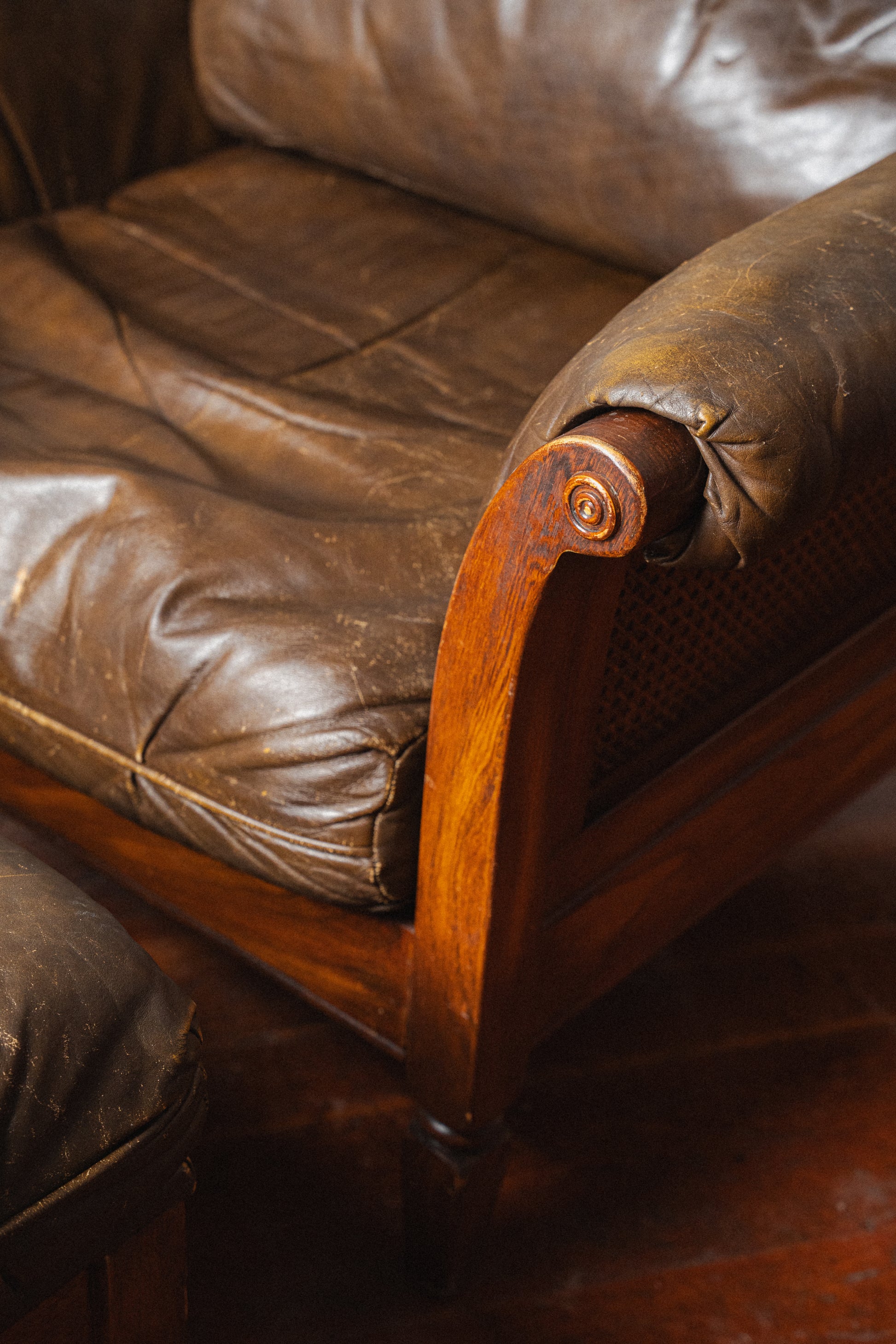 Leather + Rattan Lounge Chair w/ Ottoman