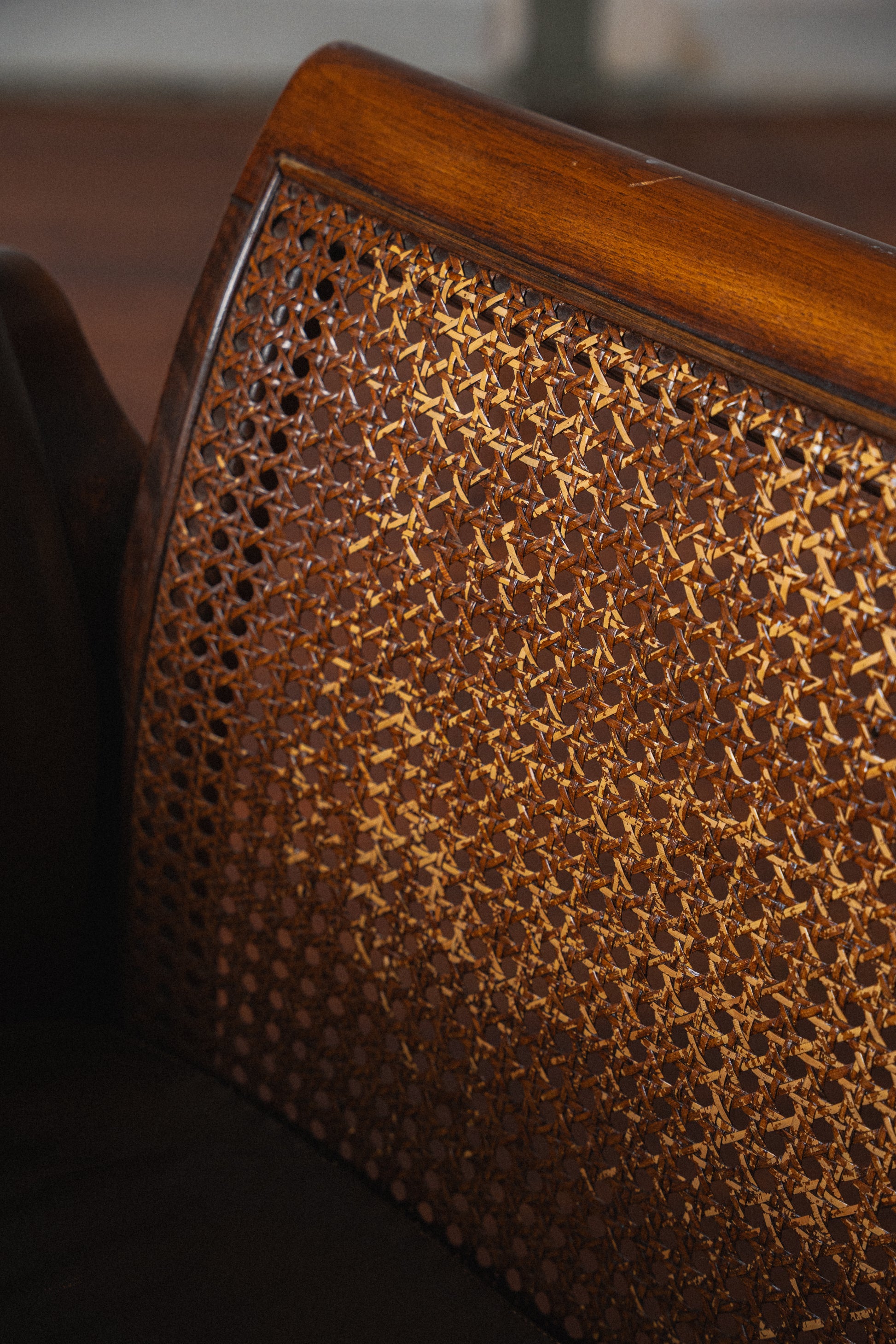 Leather + Rattan Lounge Chair w/ Ottoman