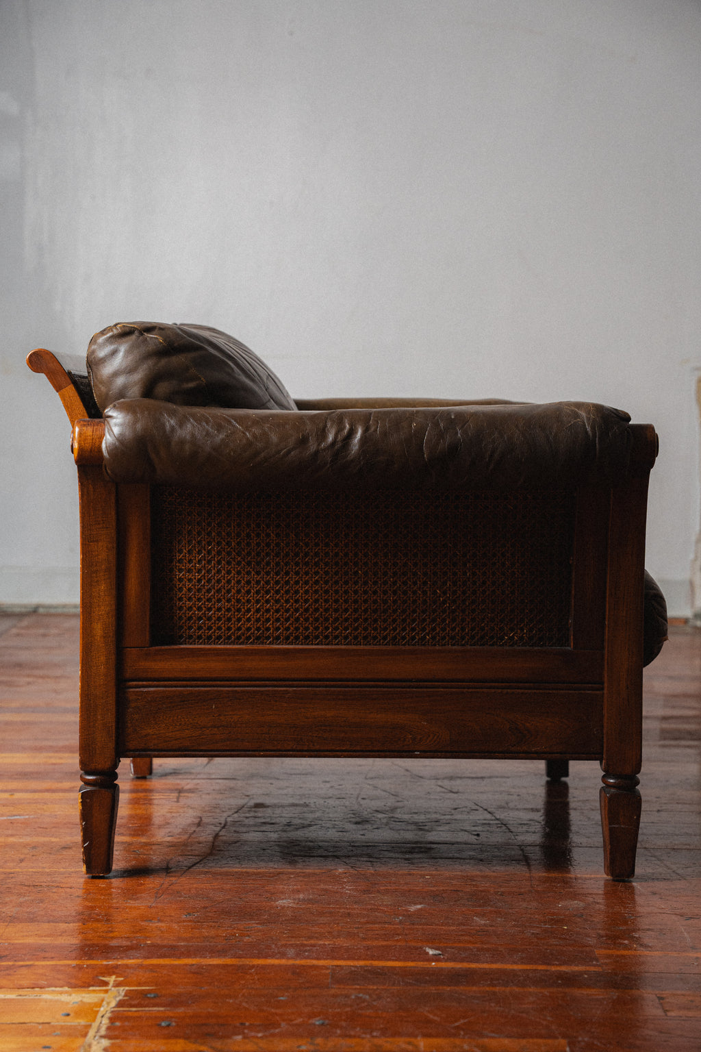 Leather + Rattan Lounge Chair w/ Ottoman