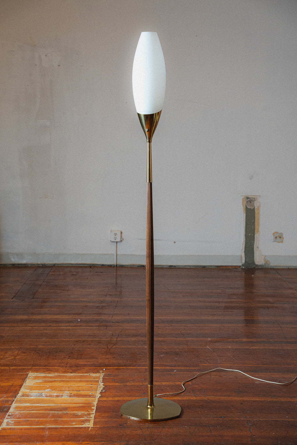 Brass & Walnut Tulip Lamp by Laurel Lamp Co.