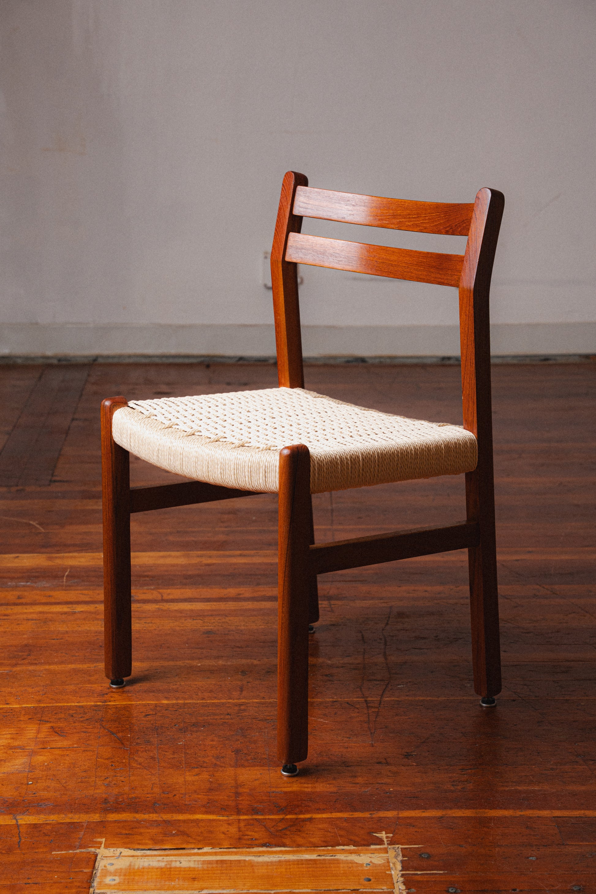 Danish Teak & Paper Cord Dining Chairs (Set of 5)
