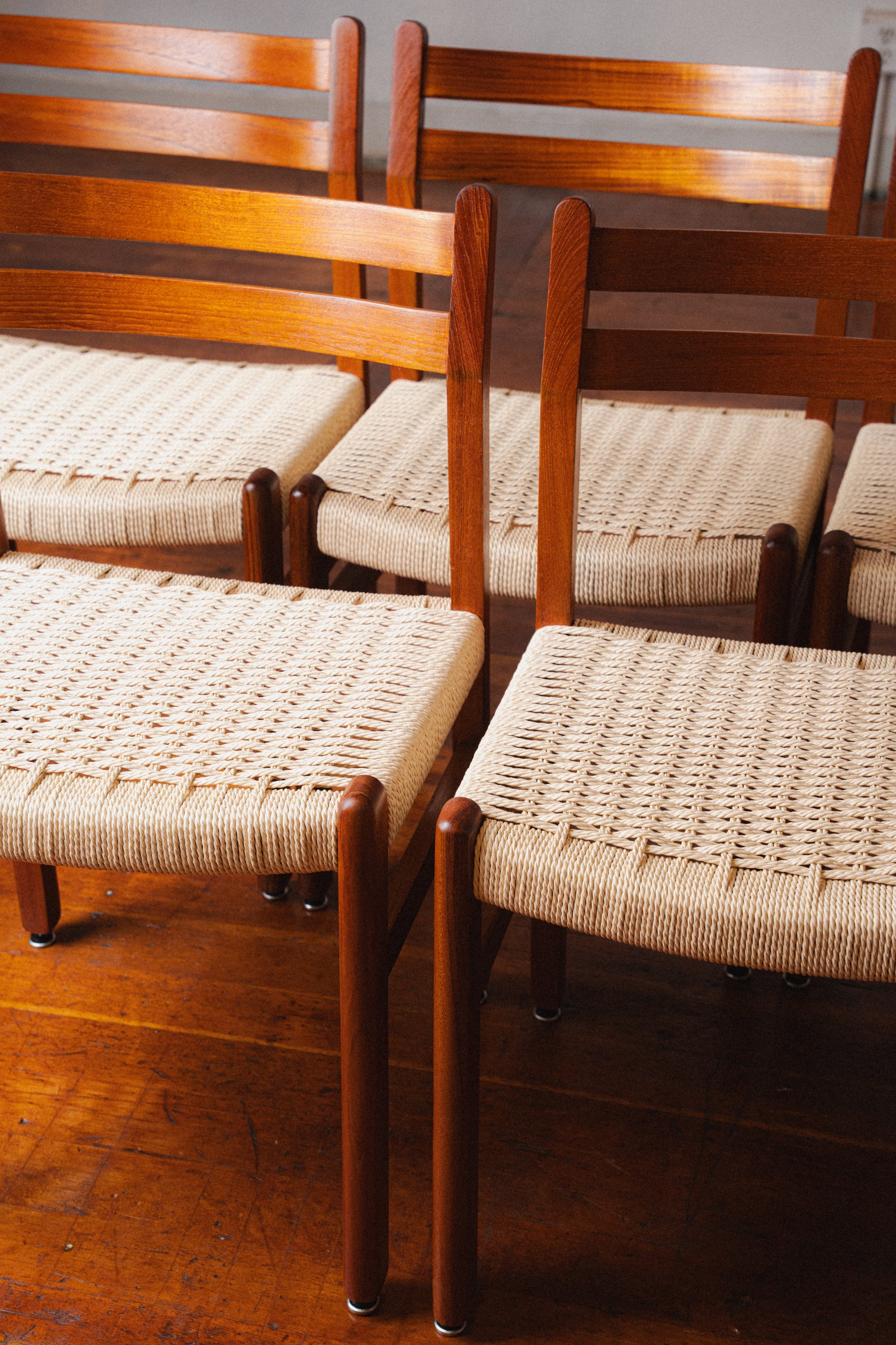 Danish Teak & Paper Cord Dining Chairs (Set of 5)