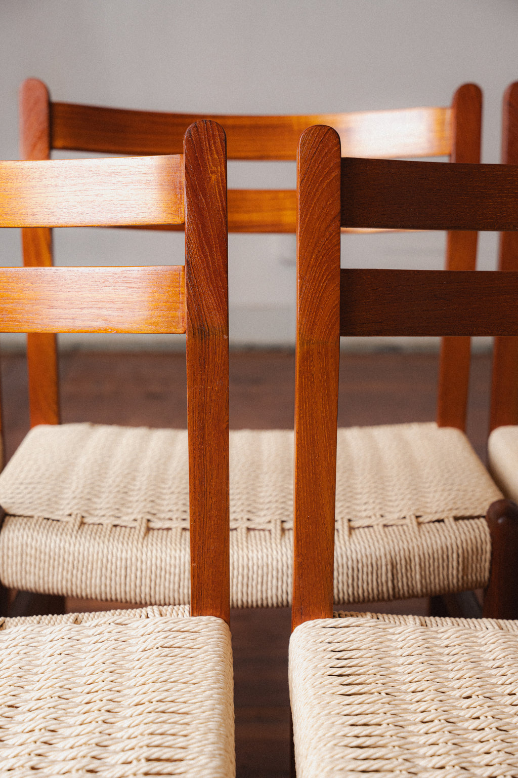 Danish Teak & Paper Cord Dining Chairs (Set of 5)