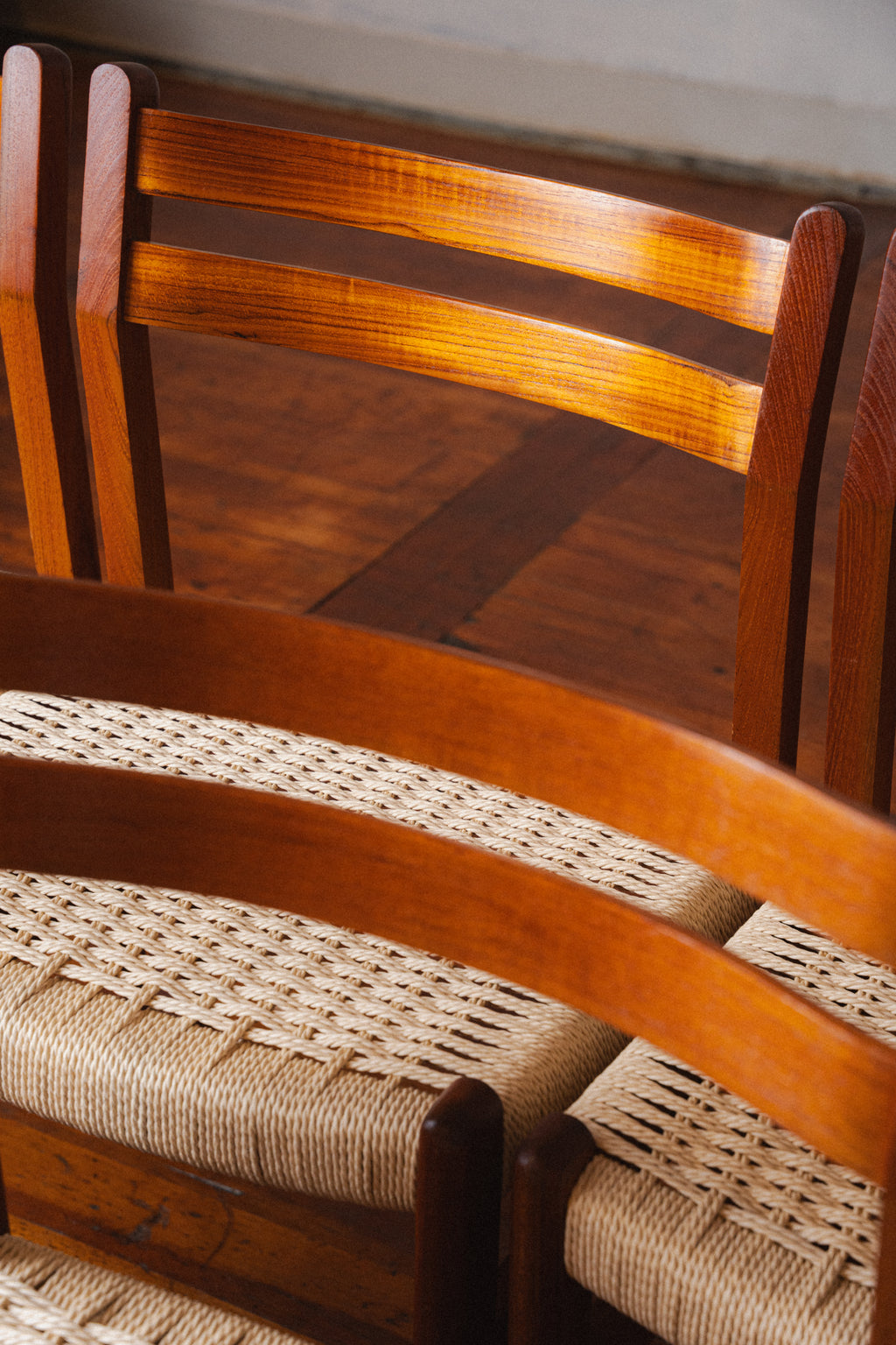 Danish Teak & Paper Cord Dining Chairs (Set of 5)