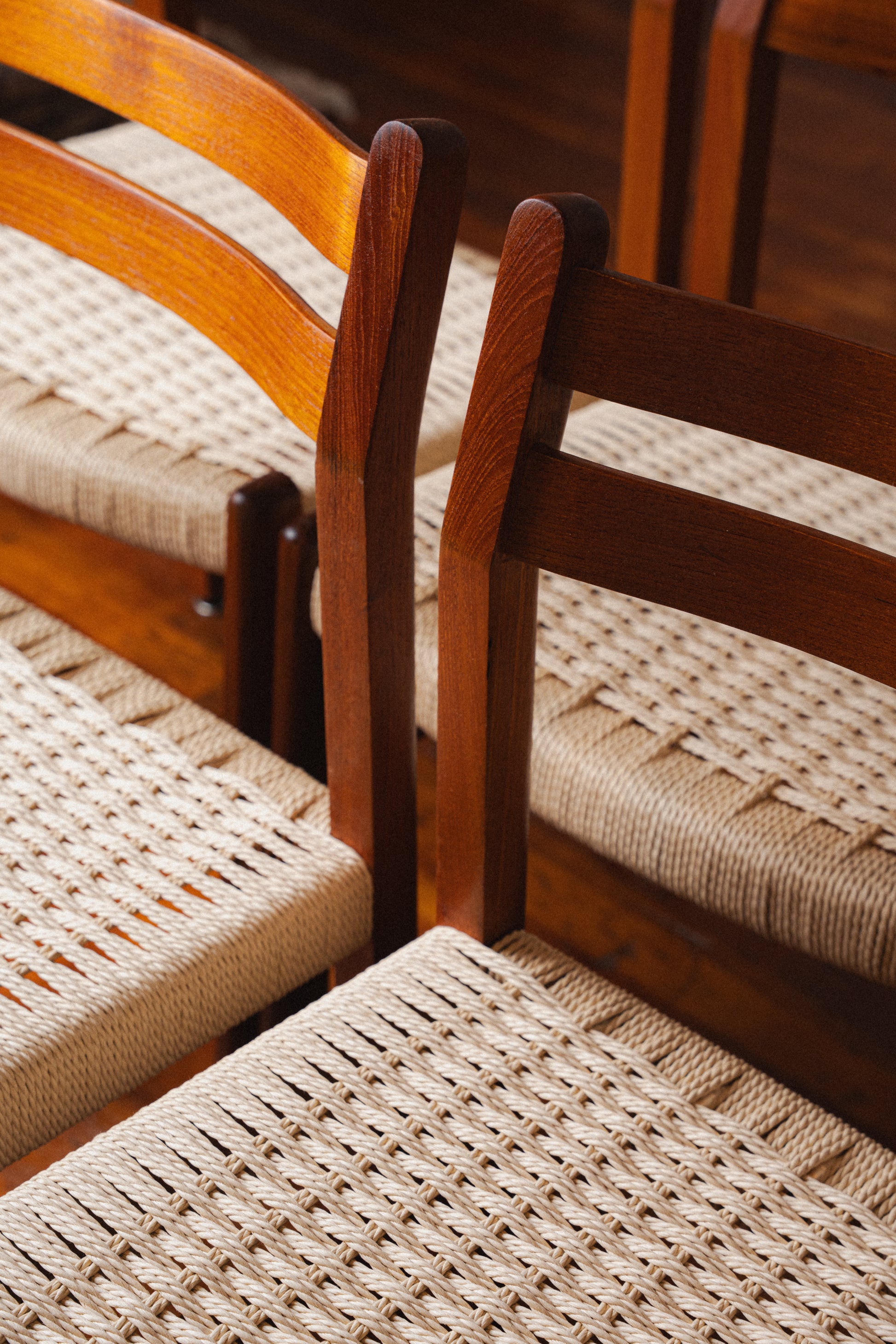Danish Teak & Paper Cord Dining Chairs (Set of 5)