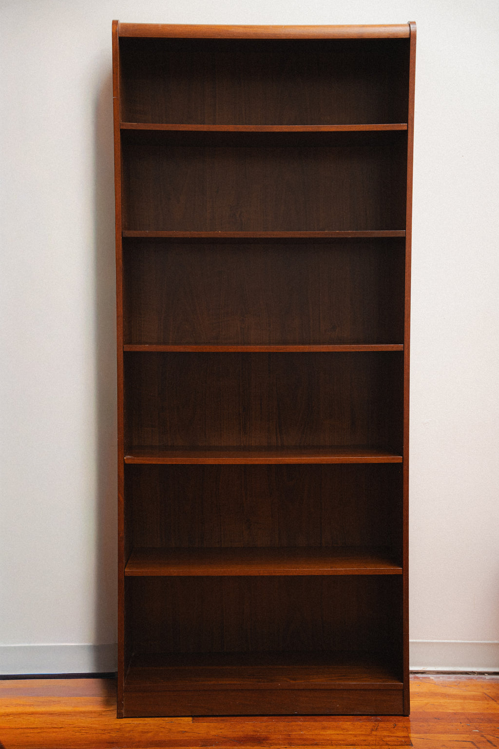 Stained Teak Bookshelf w/ Curved Top
