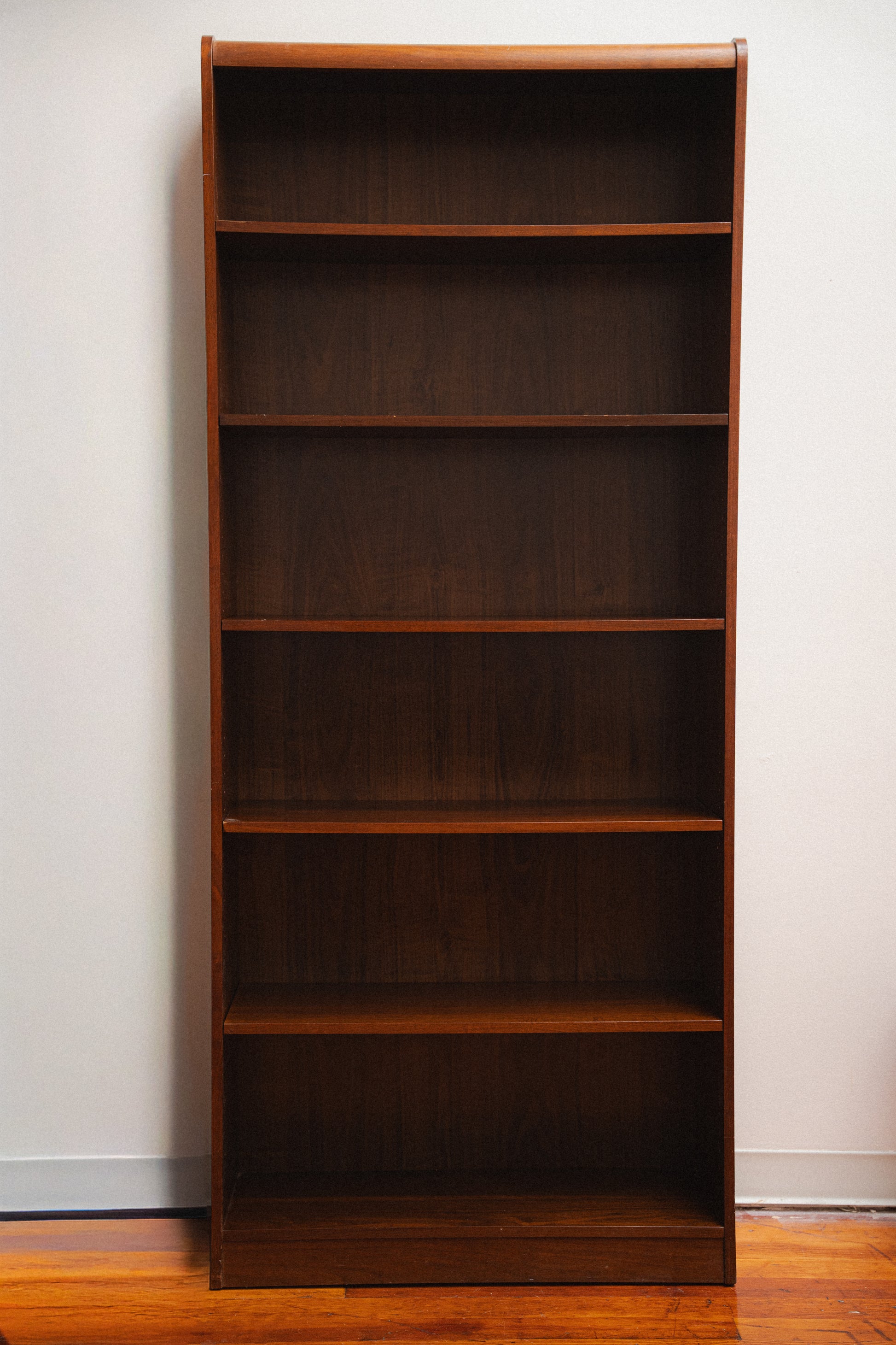 Stained Teak Bookshelf w/ Curved Top