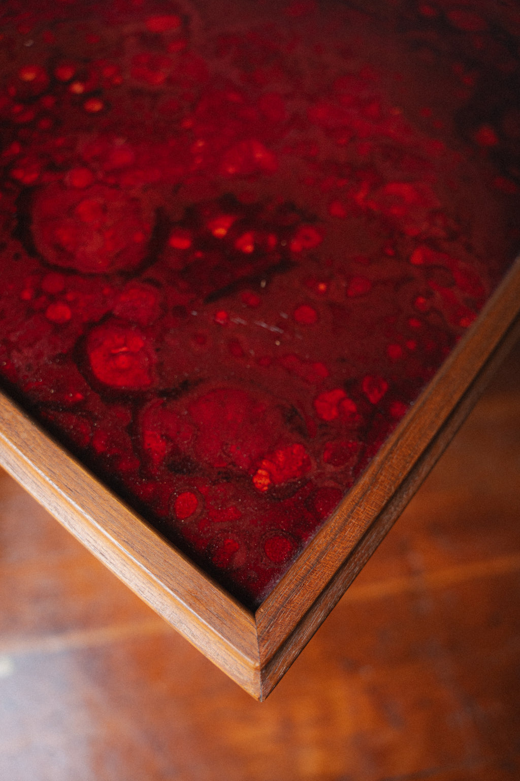 John Keal Square Reverse Painted Glass and Walnut End Tables for Brown Saltman