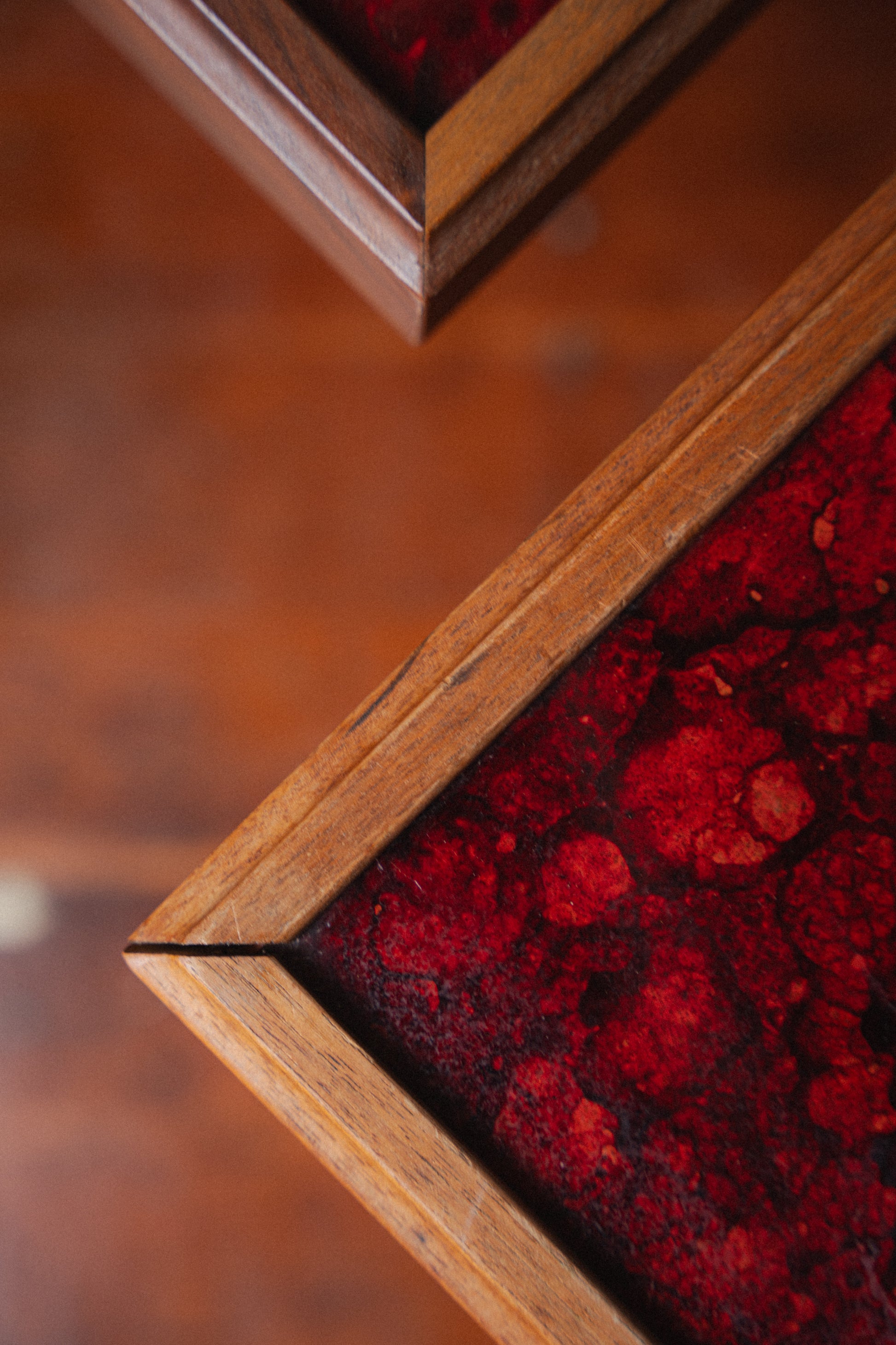 John Keal Square Reverse Painted Glass and Walnut End Tables for Brown Saltman