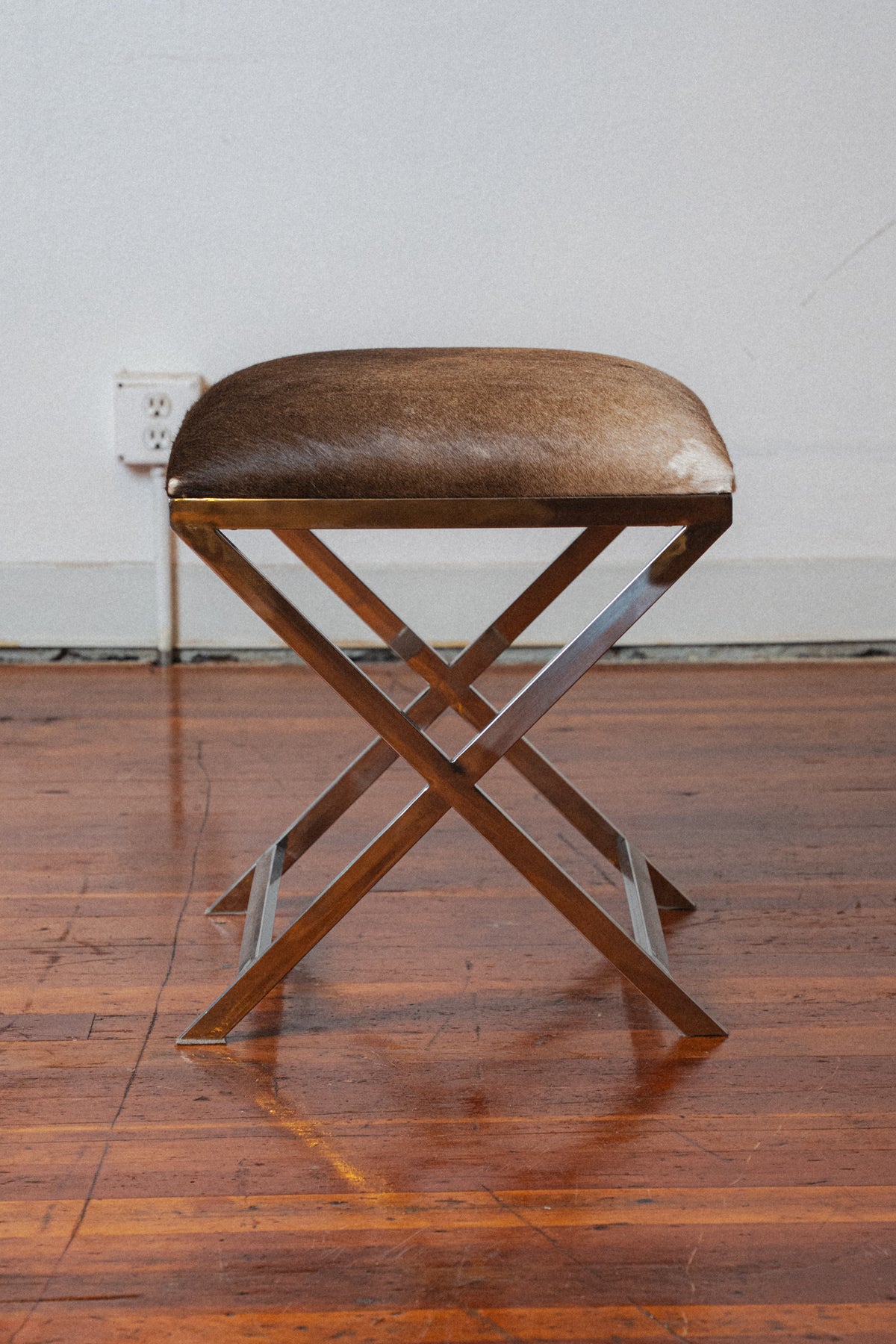 Chromed Steel & Cowhide Footstool